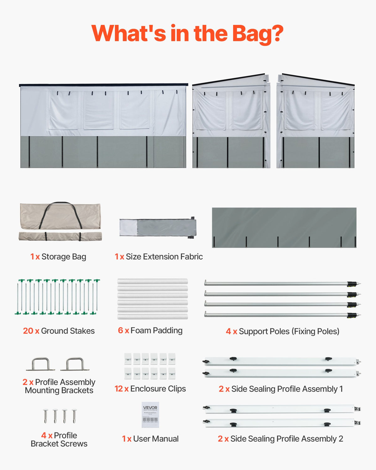 VEVOR RV Awning Sun Shade Room - Compatible with 18 -19 ft Awnings, RV Awning Sun Shading Room with Door & Ventilated Mesh Windows, Sunproof & Windproof Three-Sided Enclosure Tent for RV Camping - FCZYXWSMBWWCJKA2R001V0 - view 10