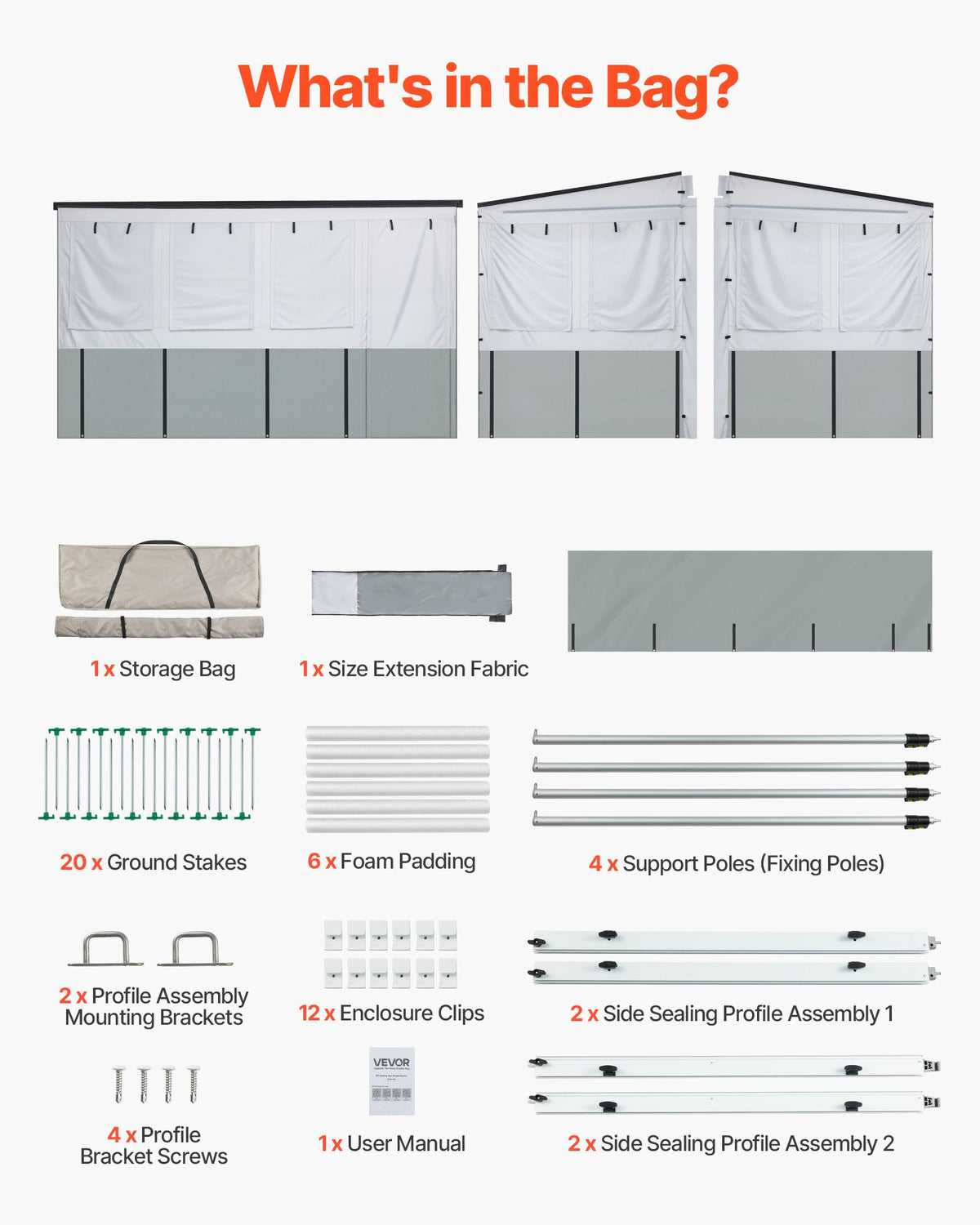 VEVOR RV Awning Sun Shade Room - Compatible with 16 -17 ft Awnings, RV Awning Sun Shading Room with Door & Ventilated Mesh Windows, Sunproof & Windproof Three-Sided Enclosure Tent for RV Camping - FCZYXWSMBWWCTUI9L001V0 - view 10