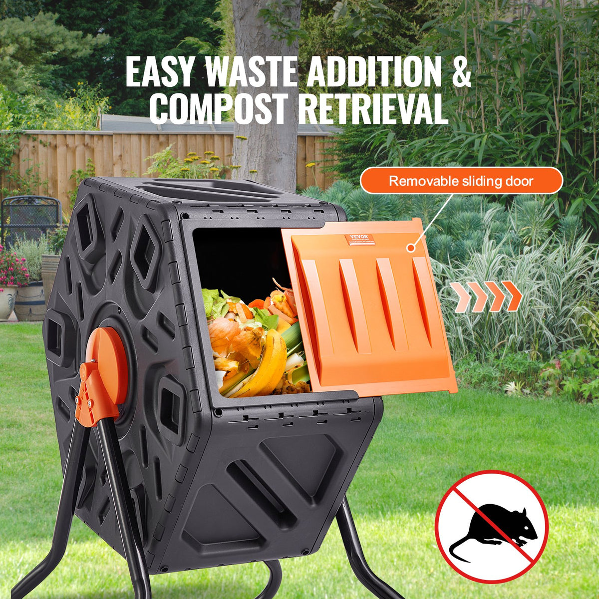 VEVOR Compost Bin, 18.5-Gal Composting Tumbler, Compact Single Rotating Chamber with Sliding Door and Steel Frame, BPA Free Small Composter Bin Tumbler for Garden, Kitchen, Yard, - FGDFJ185JL00JRFPDV0 - view 3