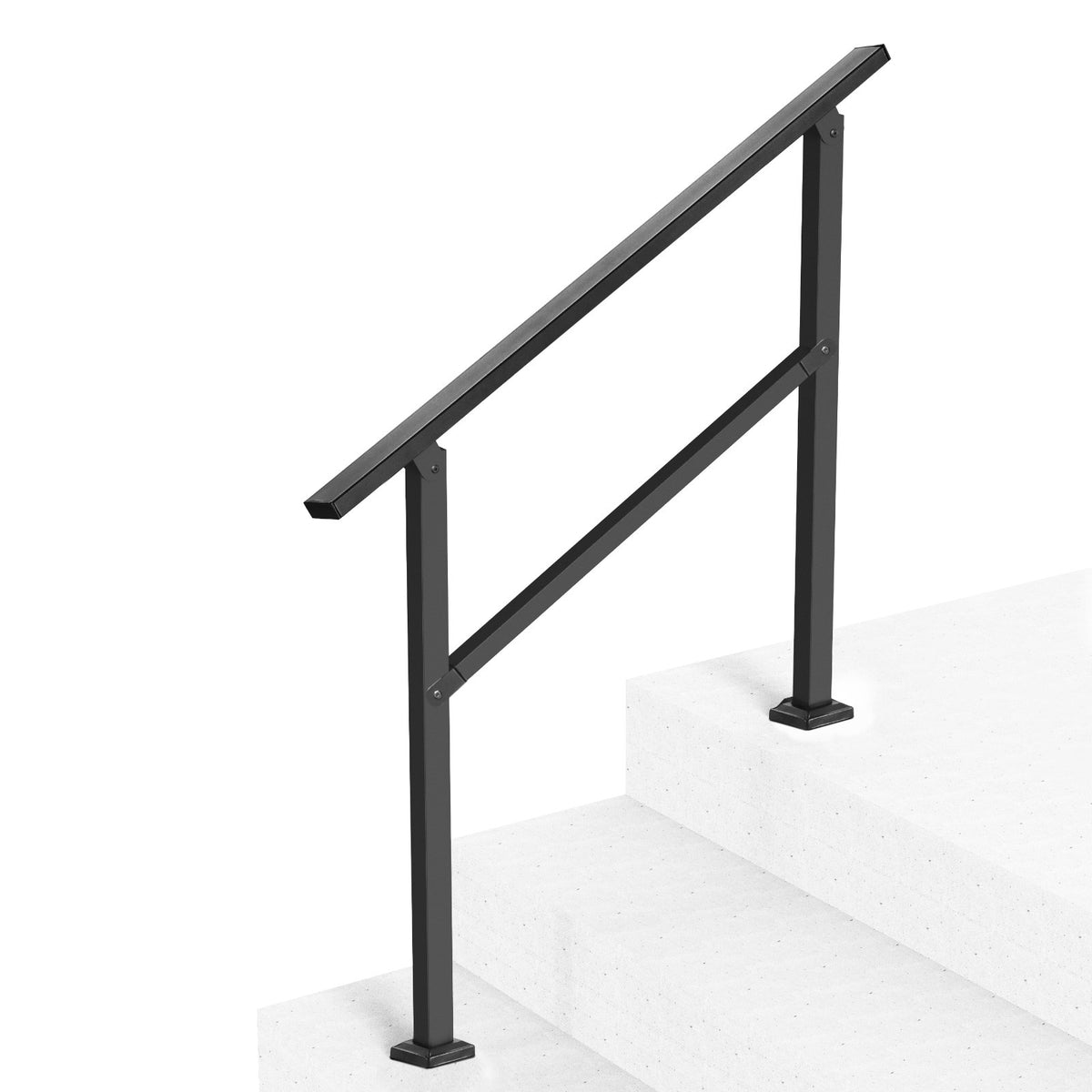 VEVOR Outdoor Handrails for Steps, 2-3 Step Stair Rail Kit, Black Square Tube with Horizontal Bar, Carbon Steel Support Rails for Seniors, Concrete & Deck Stairs, Easy Installation - FGDHGZLSLZFSL90M7V0 - view 10