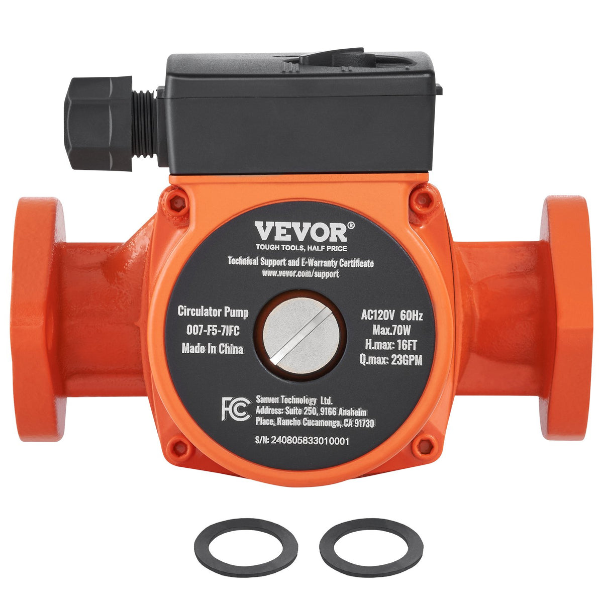 VEVOR 007-F5-7IFC Hot Water Recirculating Pump, 110V, 70W 23 GPM Hot Water Circulation Pump, 1" NPT Flange 3-Speed Circulator Pump, Quiet Operation Circulator Pump for Home Water Heater System - FLKBZPBB10FTDB7VCV1 - view 10