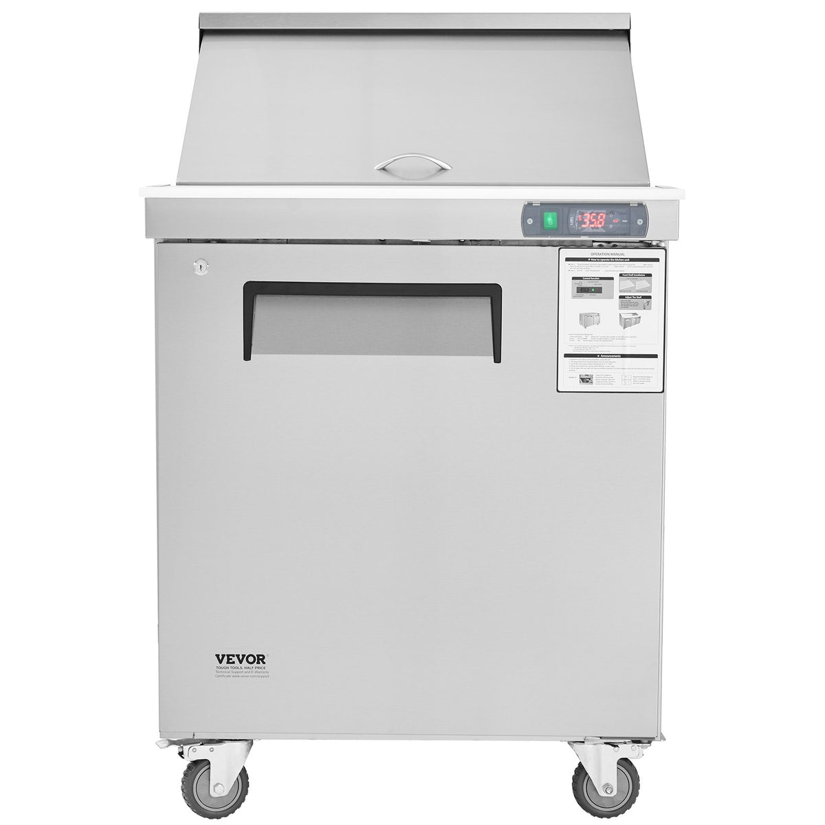 VEVOR 28" Commercial Refrigerator Sandwich & Salad Prep Table, 7.4 Cu. Ft Stainless Steel Refrigerated Food Prep Station with 12 Pans, Cut Board, Frost Free Refrigerator with Lock for Restaurant - FLWSSMZLZGZTM397MV1 - view 10