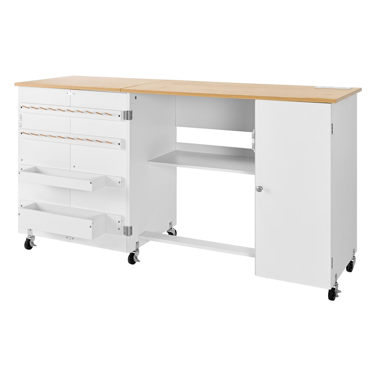 VEVOR Folding Sewing Table, Multipurpose Sewing Machine Table with Cabinet, Charging Station, Compact Design, Wheels, Wooden Pegs, Storage Trays and Shelf, Craft Station and Side Desk for Home - FRZJYXXKZDHJ8HVH4001V1 - view 10