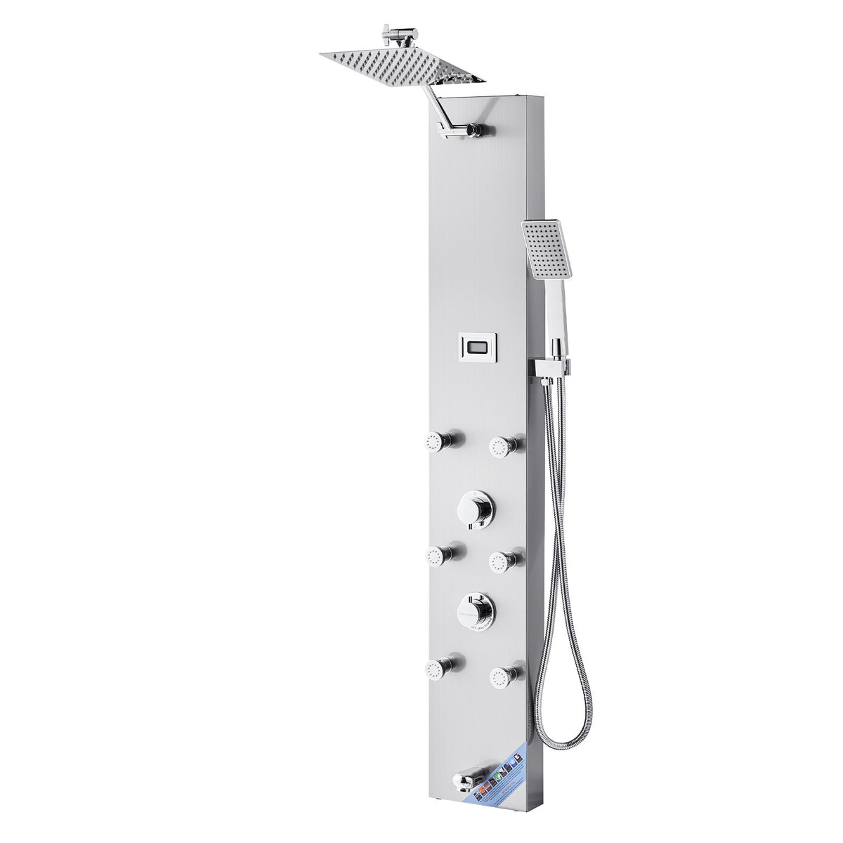 VEVOR Shower Panel Tower System with Rainfall Shower Head, LED, 49 in Brushed Stainless Steel Shower Column, 4-Function Faucet, Wall-Mount Rain Massage System with 6 Body Jets, Handheld, and Tub Spout - FTES4CS1MSDP8FULE001V9 - view 10