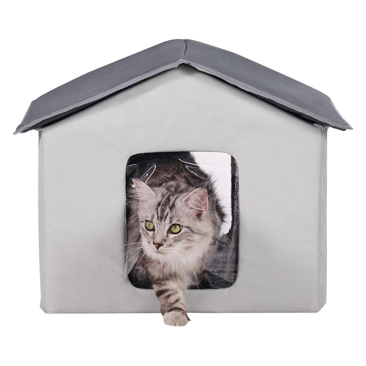 VEVOR Heated Cat House, Outdoor Kitty Shelter with Timer, 600D Oxford Cloth Foldable Cat Shelter with Heated Pad for Winter to Stay Warm and Cozy, Gray (Middle) - FWSBYMBHSNJBYZ78WV1 - view 10