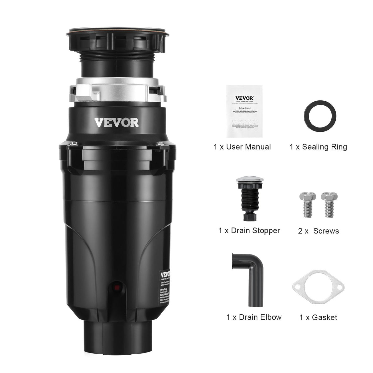 VEVOR Garbage Disposal, 1/2HP 3450RPM Continuous Feed Food Waste Disposer, EZ Connect Food Waste Grinding System with Power Cord & Splash Guard for Kitchen Sinks - GDLJCLQ12HPZ5NZBIV1 - view 10