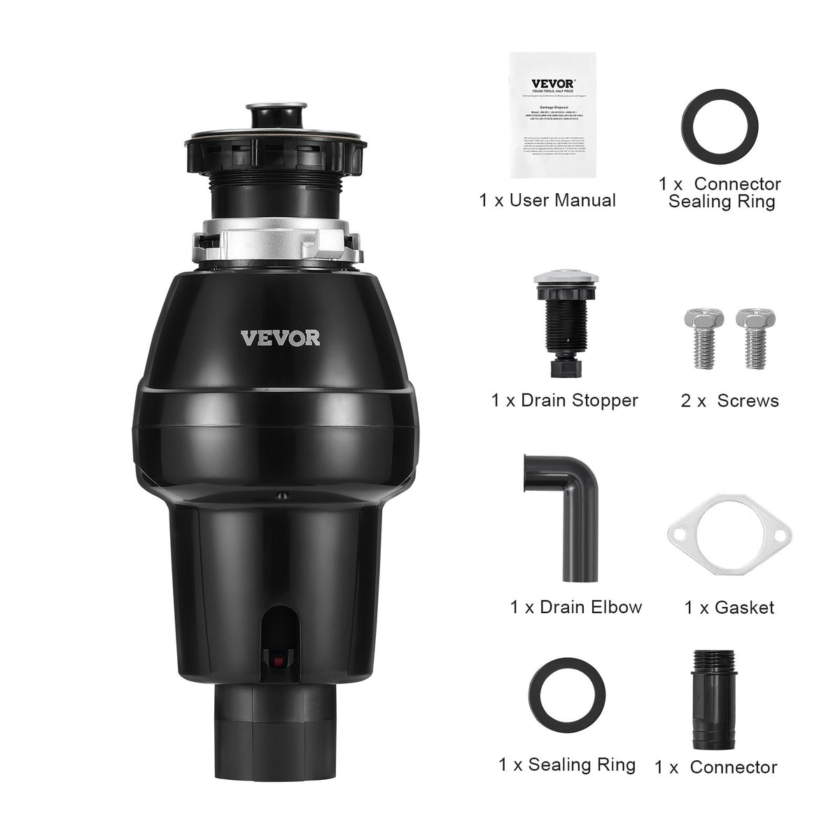 VEVOR Garbage Disposal, 3/4HP 3250RPM Continuous Feed Food Waste Disposer, EZ Connect Food Waste Grinding System with Sound Reduction, Power Cord & Splash Guard for Kitchen Sinks - GDLJCLQ34HPZ3F8YUV1 - view 10