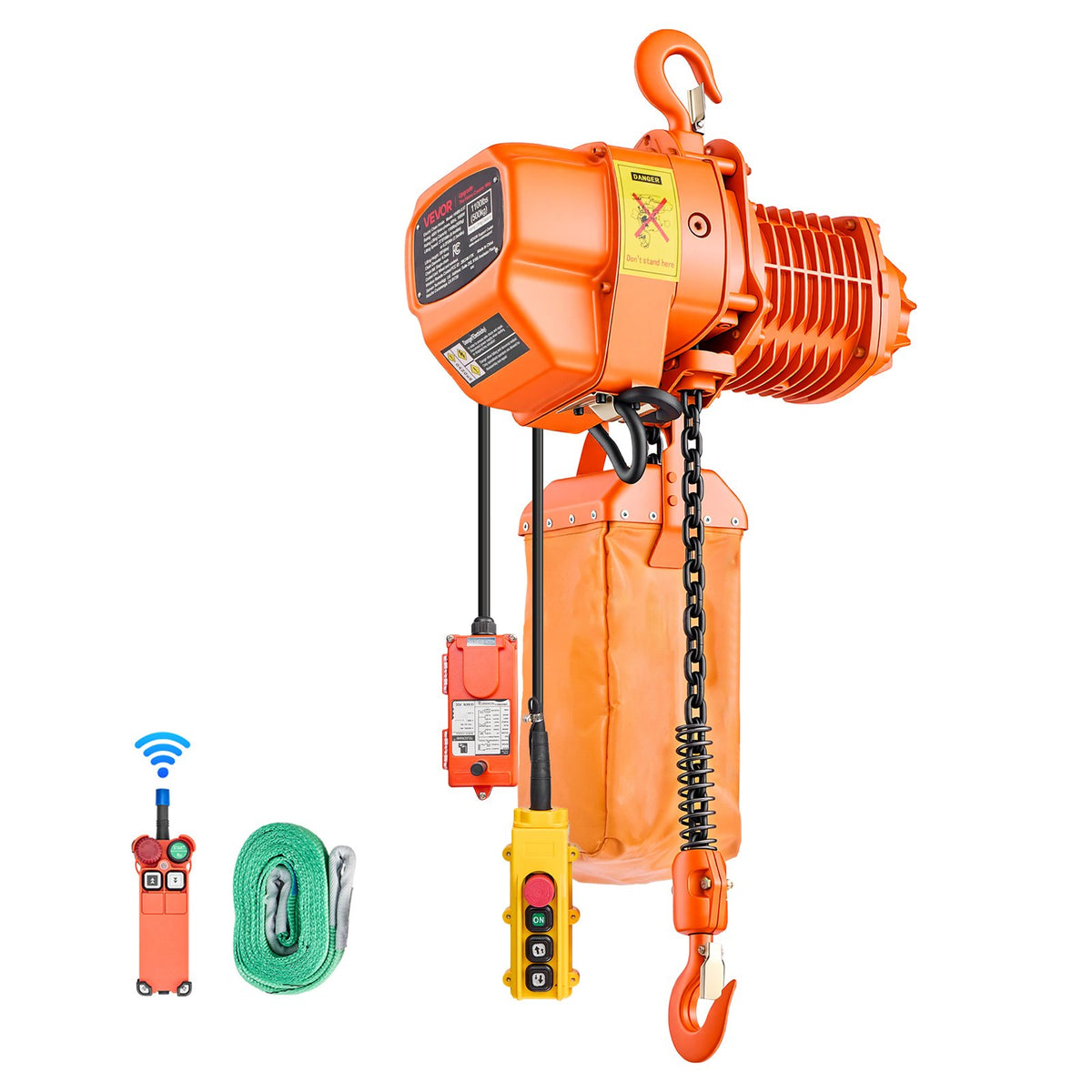 VEVOR 1100 lbs Electric Chain Hoist, 20 ft Lifting Height, Three-Phase Overhead Crane with 328 ft Wireless & 15 ft Wired Remote Control, Single G80 Chain Hoist for Factories, Warehouses, Garages - GDSDDHLHLJCKVDE51001V8 - view 10