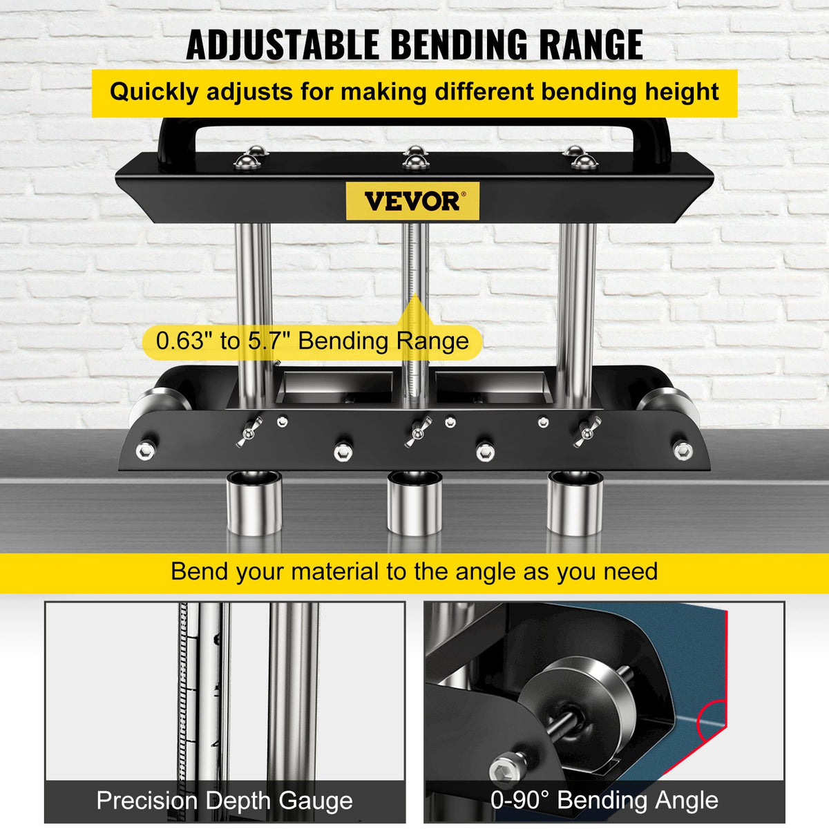VEVOR Three-Station Edge Roller, Large Radius, 0-90° Bending Angle Sheet Metal Brake, Quickly Adjusts for Making 0.63\"-5.7\" Bends in 30-19 Gauge Steel, for Clean Crisp Bends in - GTZWJGWBDDWC33EY0V0 - view 3