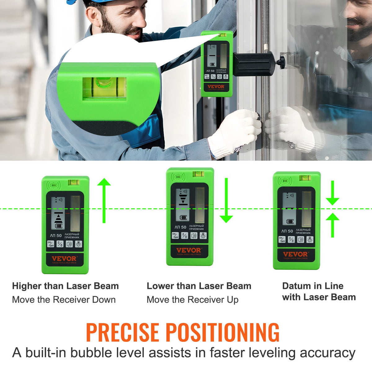 VEVOR Laser Receiver, 197 ft Working Range, Green Laser and Red Beam Detector for Pulsing Line Lasers, Customizable Speaker & Dual LCD Display & Built-In Bubble Level with Clamp for Laser Level Ebay美 - JGJSQHS200FT58QWGV9 - view 3