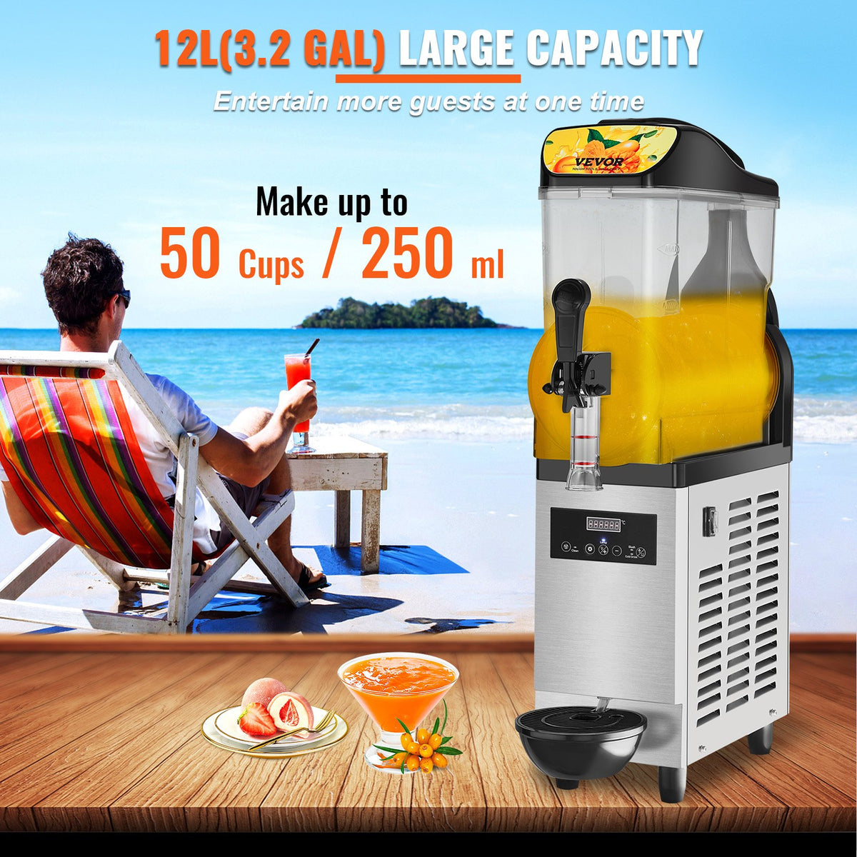 VEVOR Commercial Slushy Machine, 12L/3.2Gal Stainless Steel Margarita Smoothie Frozen Drink Maker, 50 Cup Triple Bowl Slushie Maker, 500W Slushie Machine for Home Party - JJKXRJHSGMC12APAUV1 - view 3