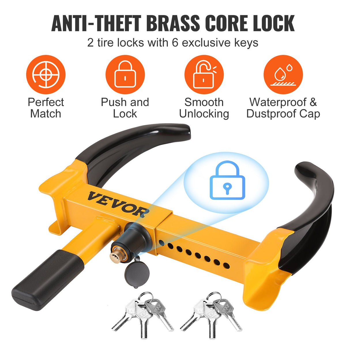 VEVOR Wheel Lock, 2 Packs Universal Wheel Clamp Lock, Adjustable Anti Theft Trailer Lock Wheel Clamp, Heavy-duty Steel Tire Lock for ATV RV SUV Car Golf Cart Boats Motorcycles, - JQSLTS2J0000HVGE2V0 - view 3