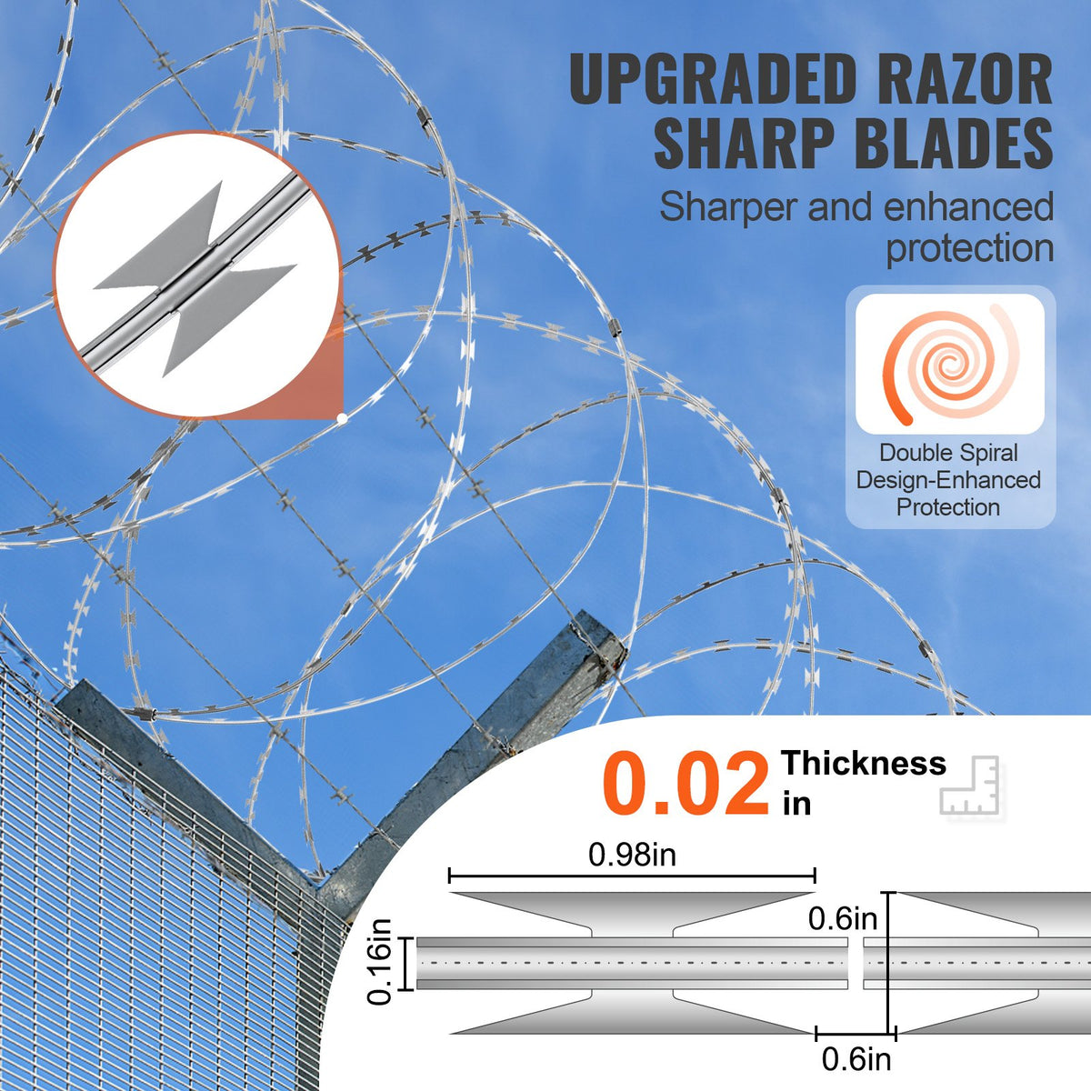 VEVOR Razor Wires, 98 ft Razor Barbed Wire, 2 Rolls Razor Wire Fencing Razor Fence, Double Spiral Razor Ribbon Barbed Wire Galvanized Razor Wire Fence, Rolls Razor for Garden - JSSWDPCS98YCM0CYFV0 - view 3