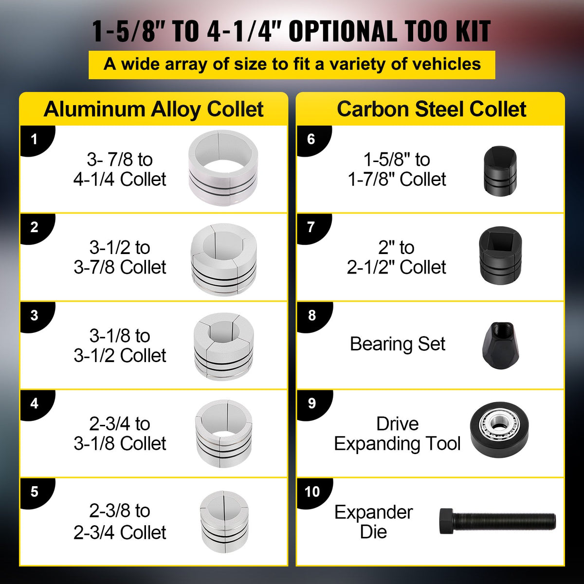 VEVOR Pipe Stretcher Kit, Exhaust Pipe Stretcher Kit 1-5/8\" to 4-1/4\", Exhaust Pipe Expander Kit for Tail Pipe Tube, Exhaust Pipe Expander Tool with Storing Case, 7 Pcs Pipe Expa - JYLQQCXGJJT876AKDV0 - view 3