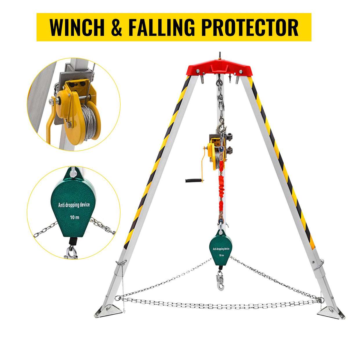 VEVOR Confined Space Tripod Kit 1200LBS Winch, Confined Space Tripod 7\' Leg Bracket and 98\' Cable, Confined Space Rescue Tripod 32.8\' Fall Protection for Traditional Confined Spaces - JYSJJ2.15MTJZH001V0 - view 3