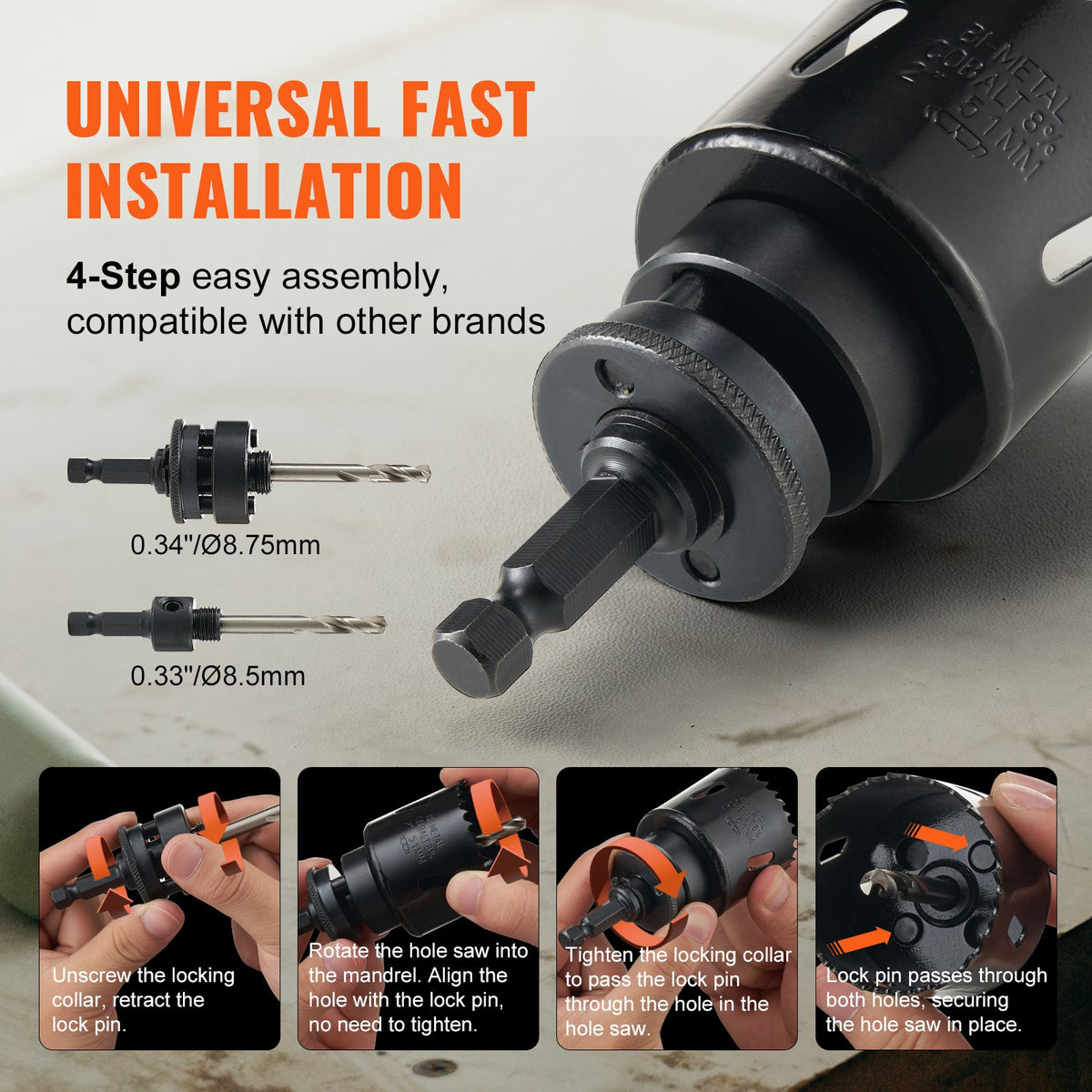 VEVOR Hole Saw Kit, 11 PCS Saw Blades, 2 Drill Bits, 1 Hex Wrench, General Purpose Size from 3/4" to 3", Bi Metal M42 Hole Saw Set with Carrying Case, Ideal for Wood Board, Plastic and Iron Plate - KJTJSJSPF11HOUAIGV0 - view 3