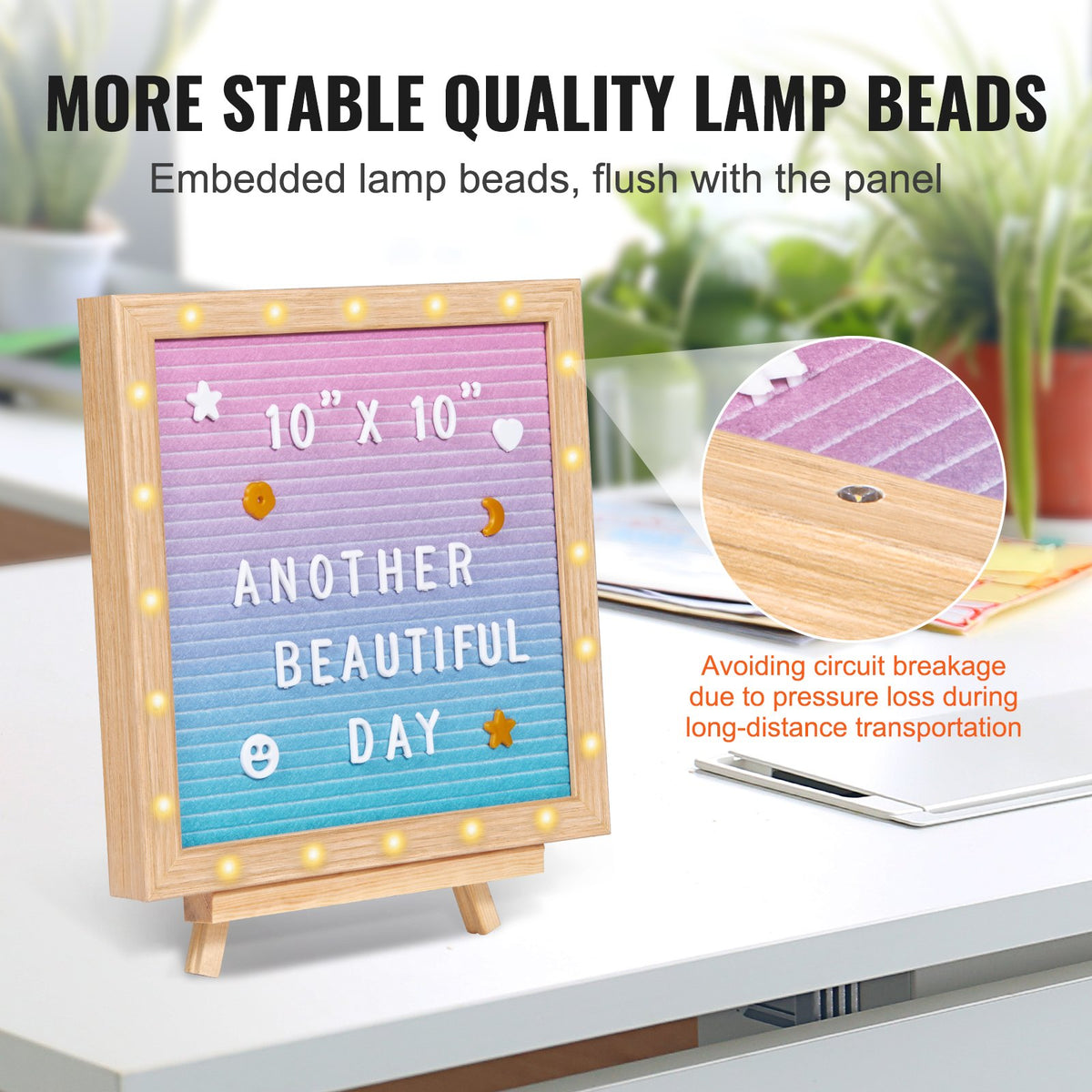 VEVOR Gradient Felt Letter Board, 10"x10" Felt Message Board, Changeable Sign Boards with 510 Letters, Stand, and Built-in LED Lights, Baby Announcement Sign for Home Classroom Office Decor Wedding - LEDMZLYB10X1DN9I9V9 - view 3