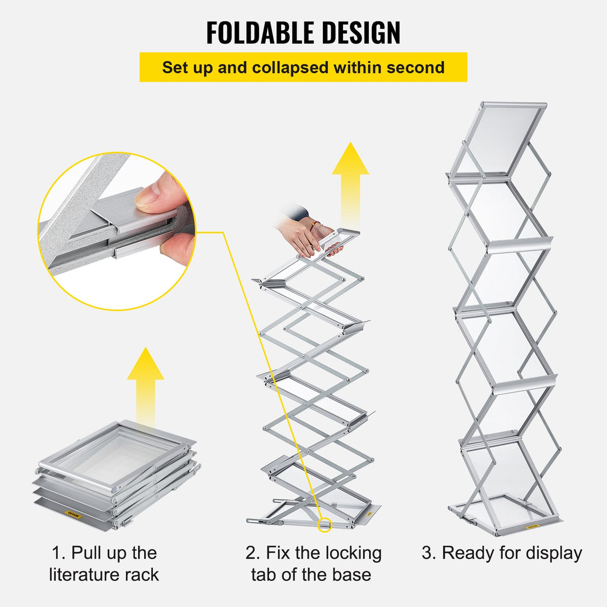 VEVOR Foldable Magazine Display Rack, 6 Pockets Pop-Up Brochure Display Stand, Double-Sided Display Catalog Literature Holder Stand, Portable with Carrying Bag for Office Trade - LHJJCZDSSM6A4NJPRV0 - view 3