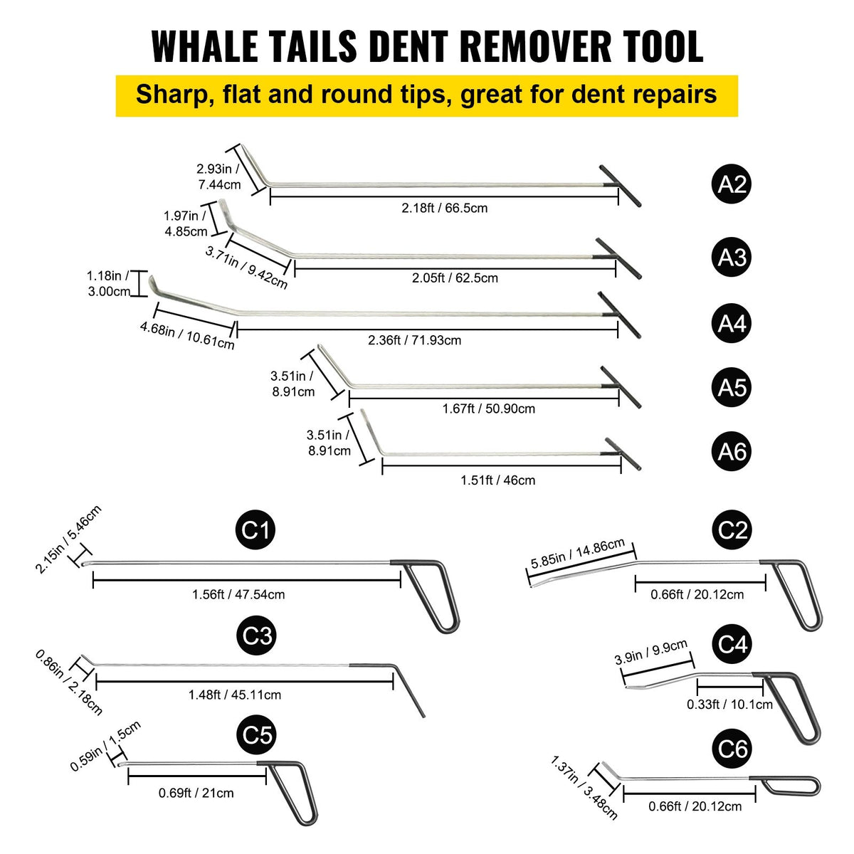 VEVOR Rods Dent Removal Kit, 21 Pcs Paintless Dent Repair Rods, Stainless Steel Dent Rods, Whale Tail Dent Repair Tools, Professional Hail Dent Removal Tool For Minor Dents, Door D - QCAHXFQTJQG22MPMOV0 - view 3