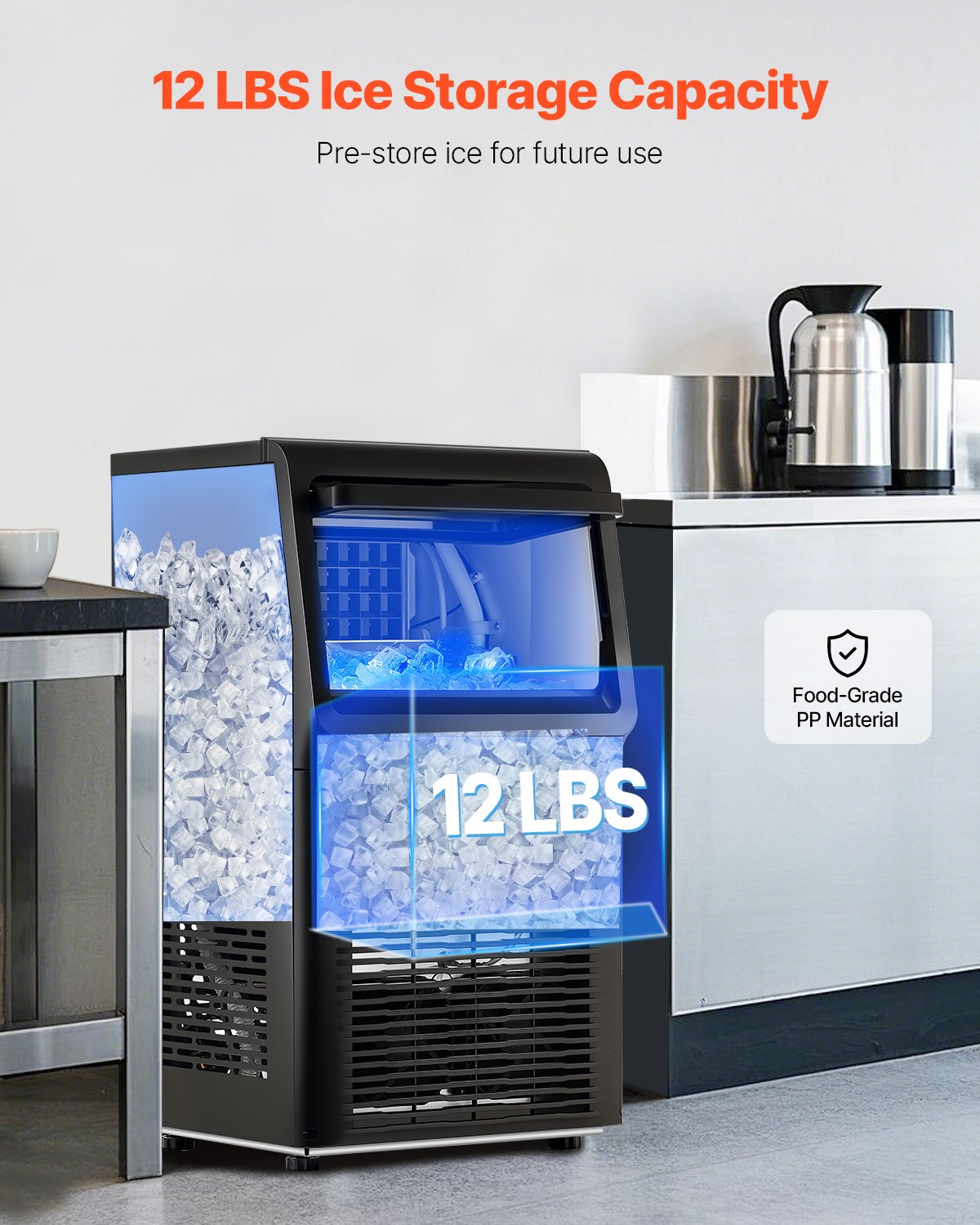 VEVOR Commercial Ice Maker Machine, 70lbs/24H Ice Maker Machine with 12lbs Storage Capacity, 36 Ice Cubes in 15 Minutes, LED Digital Display Freestanding Self-Cleaning for Bar - QSYYTSFBZBJQRFFJUV1 - view 3