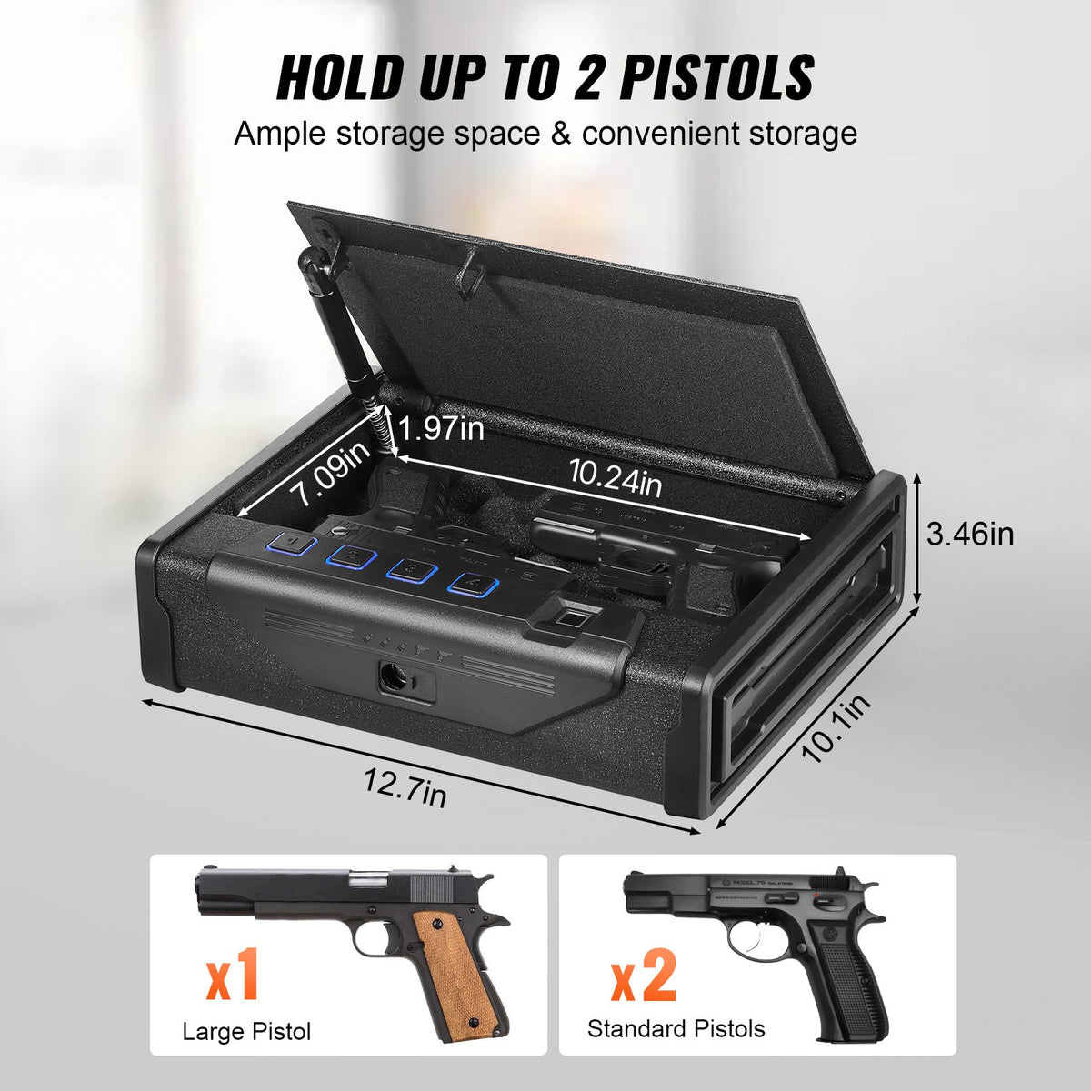 VEVOR Gun Safe for Pistols, Biometric Gun Safe with Three Quick Access Ways of Fingerprints, Passwords and Keys, Handgun Safe for 2 Pistols for Home, Bedside, Nightstand, Car - SQJSK0000000I2P0ZV0 - view 3