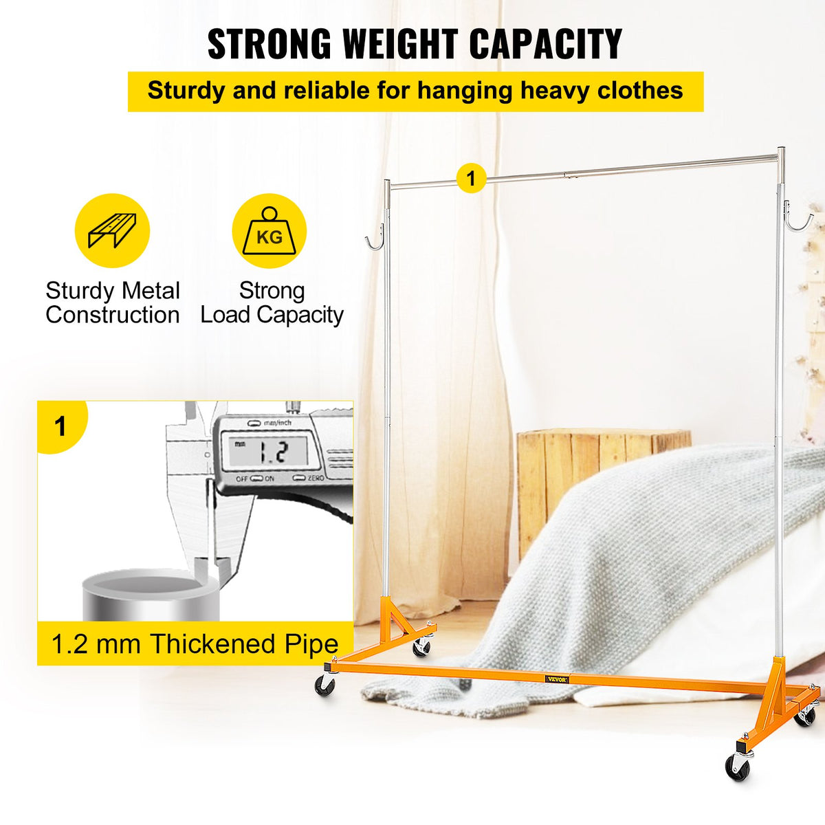 VEVOR Z Rack, Industrial Grade Z Base Garment Rack, Rolling Z Garment Rack, Sturdy Steel Z Base Clothing Rack with Lockable Casters for Home Garment Store Display Commercial Use Or - SYZ6016518011BJWOV0 - view 3