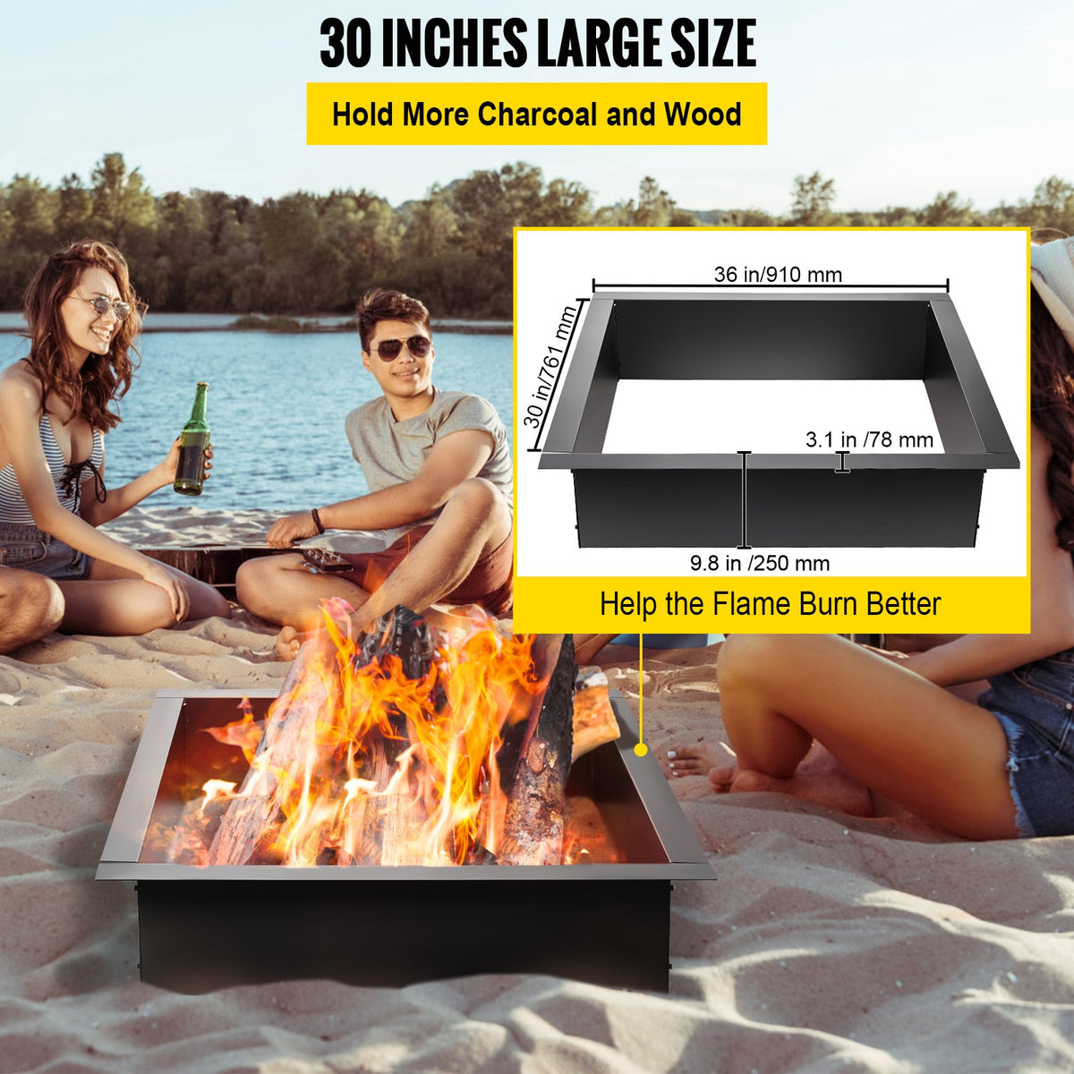 VEVOR Fire Pit Ring, 36-Inch Outer/30-Inch Inner Diameter Fire Pit Insert,1.5 mm Thickness Fire Ring, DIY Steel Ring with Tongs In-Ground Fire Pit Liner for Outdoor, Patio, Backyar - TGFXHKHC30X5DQCH1V0 - view 3