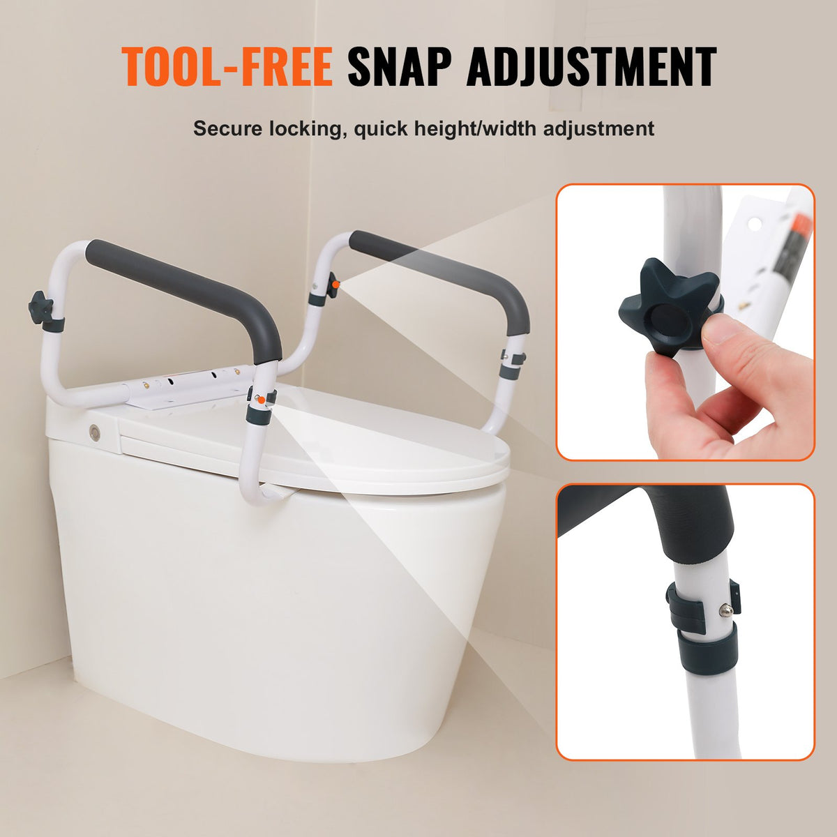 VEVOR Toilet Safety Rail, 300LBS Capacity Toilet Seat Frame, Adjustable Width Fit Most Toilets, Easy Installation, Toilet Handles Grab Bars with Padded Armrests for Handicap, - WTMTAQLG300B6N2GUV0 - view 3