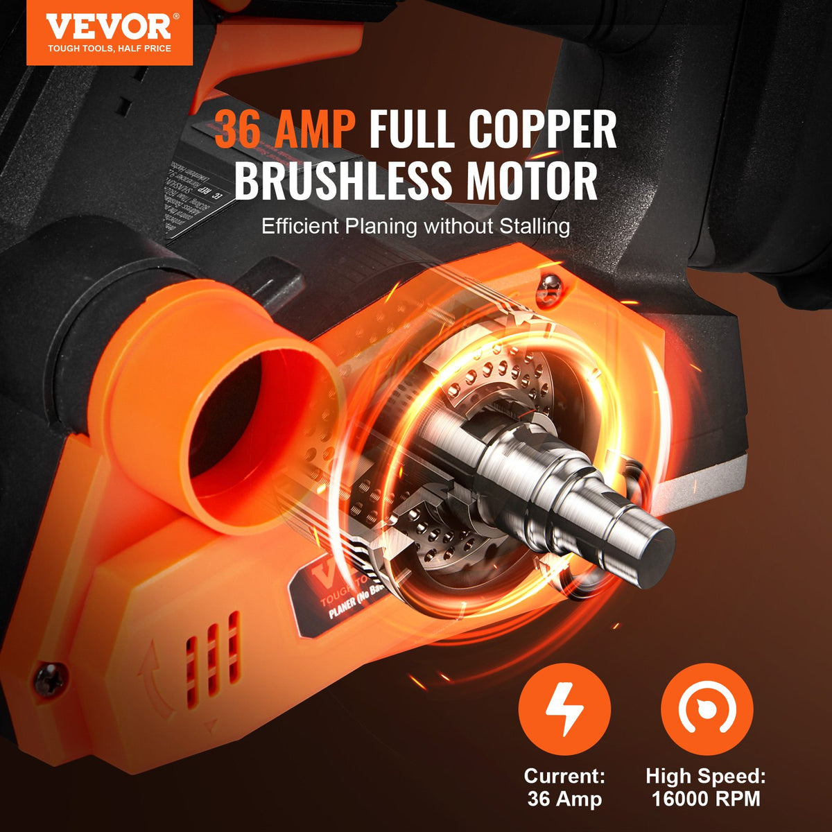 VEVOR Cordless Electric Hand Planer, 3-1/4" Width, 16000 RPM Handheld Wood Planer with Battery 5/64" Adjustable Depth HSS Blades Dual Side Dust Outlet, for Woodworking Wood - WXDDSCBCDD314OZOLV5 - view 3