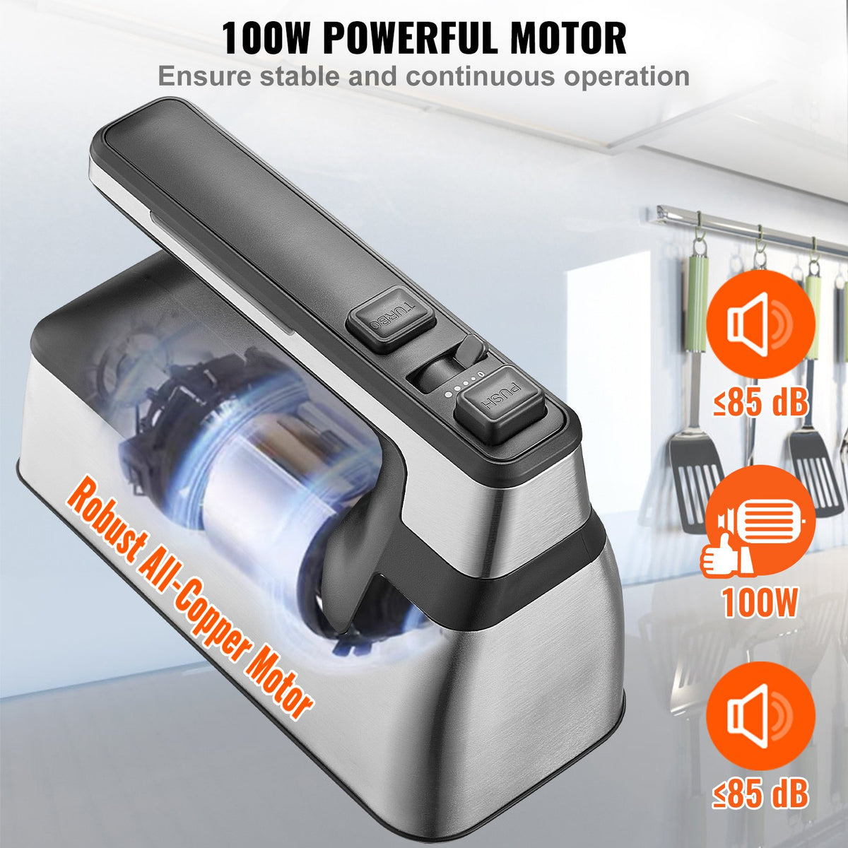 VEVOR Cordless Electric Hand Mixer, 100W, Continuously Variable Electric Handheld Mixer, with Turbo Boost Beaters Dough Hooks Storage Bag, Baking Supplies for Whipping Mixing Egg - WXSDDQ60W9YC0O2D0V1 - view 3