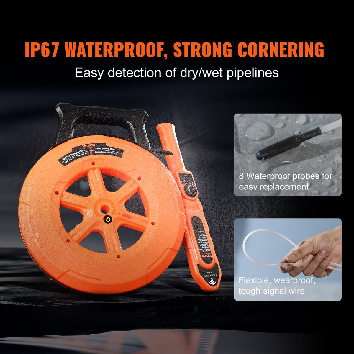 VEVOR Pipe Locators, 100ft/30m PVC Pipe Locators Underground, IP67 Waterproof Pipe Blockage Detector with Adjustable Sensitivity, Sewer Wall Scanner Plumbing Tool for PVC Plastic Metal Water Pipes - XXGDDWQDXM302ETSSV0 - view 3