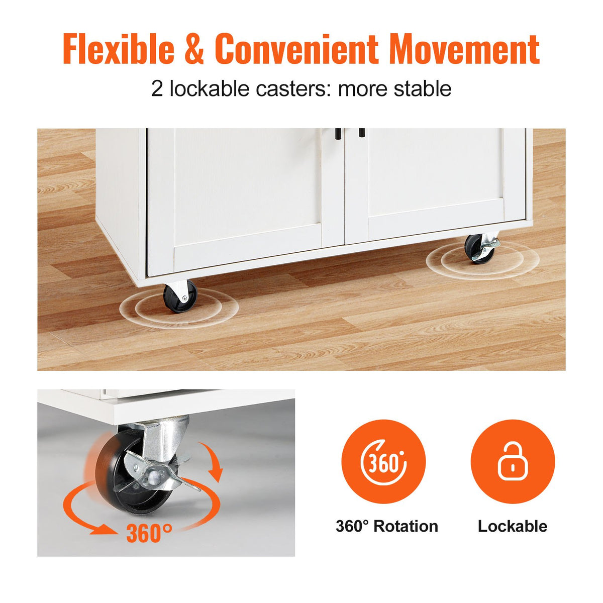 VEVOR Kitchen Island Cart with Solid Wood Top, 35.4" Width Mobile Carts with Storage Cabinet, Rolling Kitchen Table with Spice Rack, Towel Rack, Drop Leaf and Drawer, Portable Islands on Wheels, White - YDKCFDXJMDB12OVNIV0 - view 3