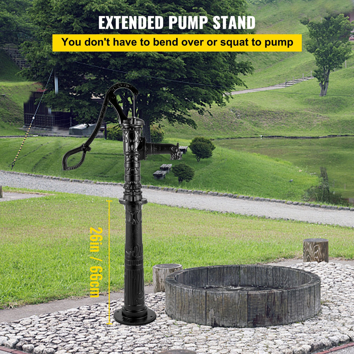 VEVOR Hand Water Pump with Stand 15.7 x 9.4 x 53.1 inch Pitcher Pump & 26 inch Pump Stand with Pre-set 1/2\" Holes for Easy Installation Rustic Cast Iron Well Pump for Yard Garden - YFGBJZTHS8S5H55ANV0 - view 3