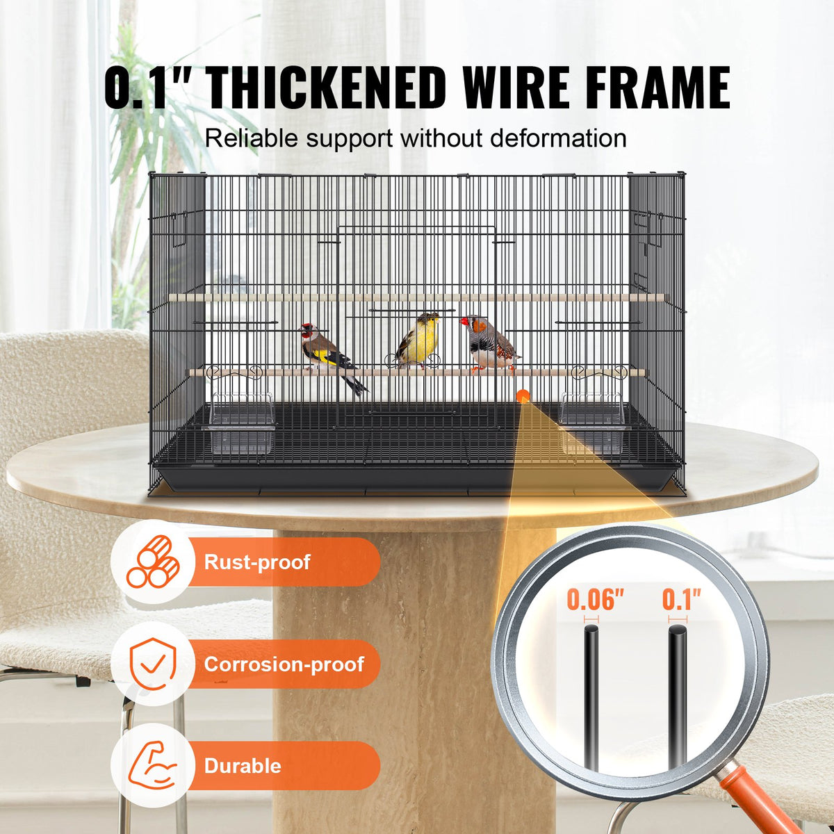 VEVOR 30 inch Bird Cage, Metal Large Parakeet Cages for Cockatiels Small Parrot Budgies Lovebirds Canaries, Pet Bird Cage with Rolling Stand and Tray - ZMSMNNL31191UJ93SV0 - view 3