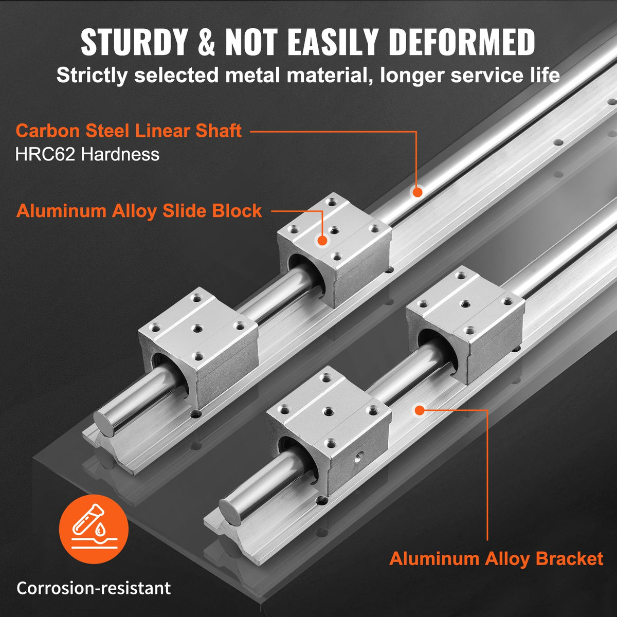 VEVOR Linear Track Kit, SBR25 1200mm, Includes 2 Units of 47.2 in/1200mm SBR25 Rails & 4 SBR25UU Sliding Units, Linear Motion Guides for Automation DIY CNC Projects - ZXDGSBR25MM12ERY0V0 - view 3