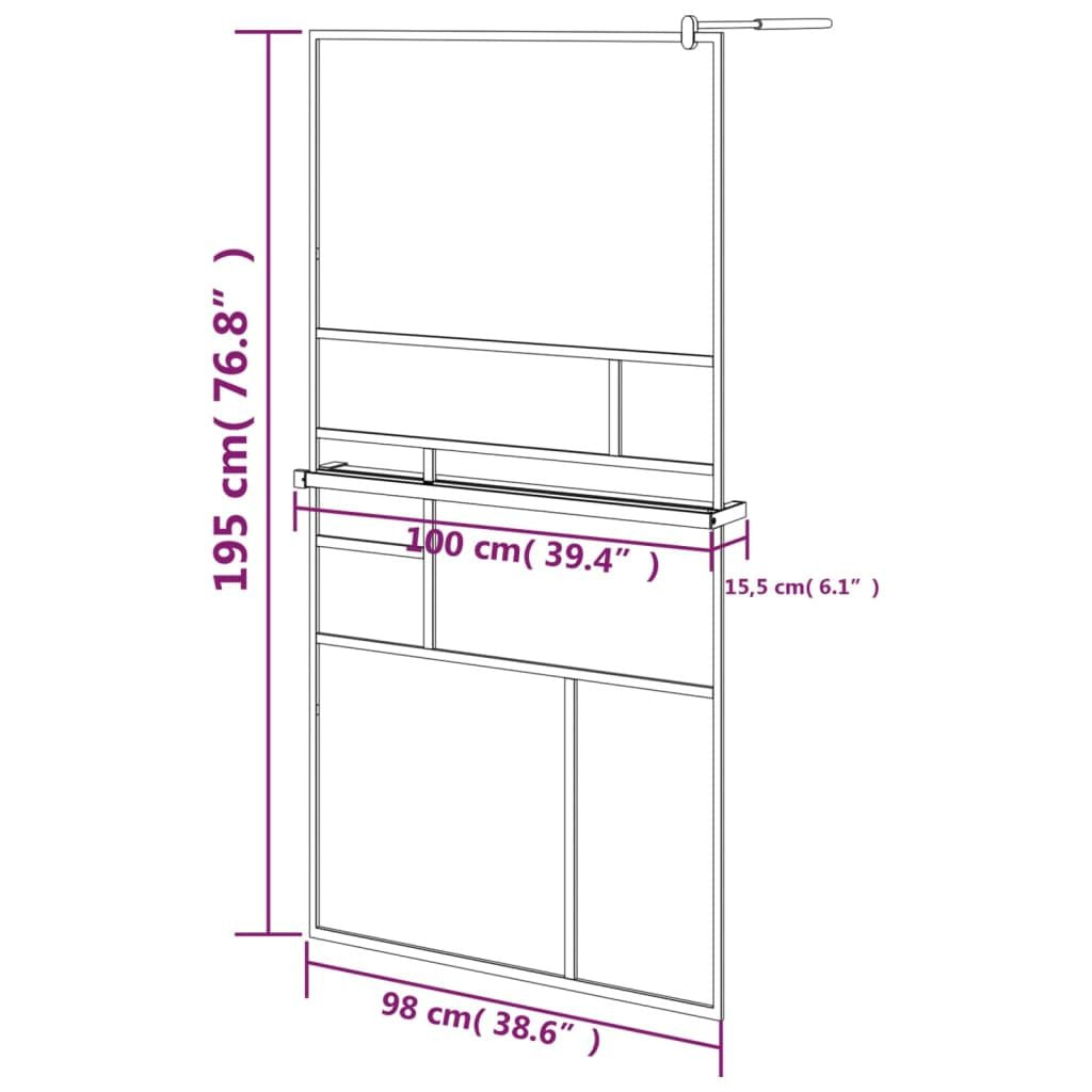 Walk-in Shower Wall with Shelf Black 39.4"x76.8" ESG Glass&Aluminum image 12