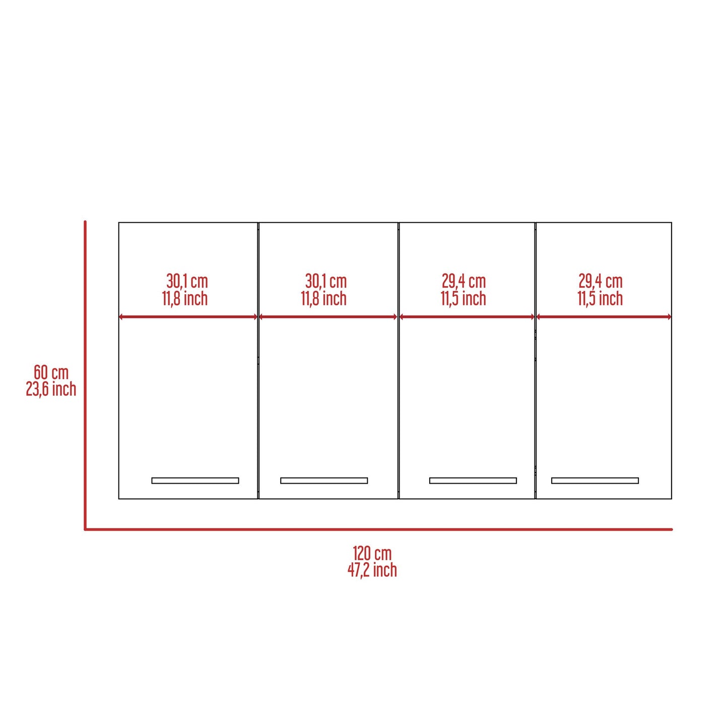 Wall Cabinet 24" H, four Doors, with two internal Shelves and internal plate and glass organizer, white image 7