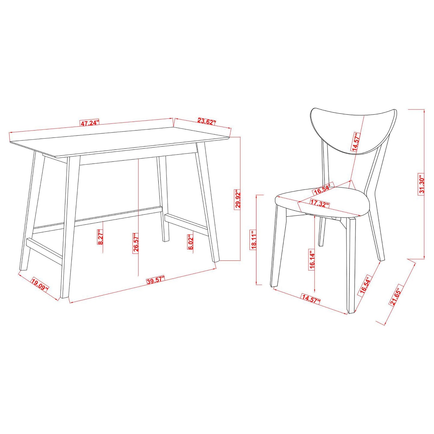 Walnut 2-Piece Writing Desk Set image 5