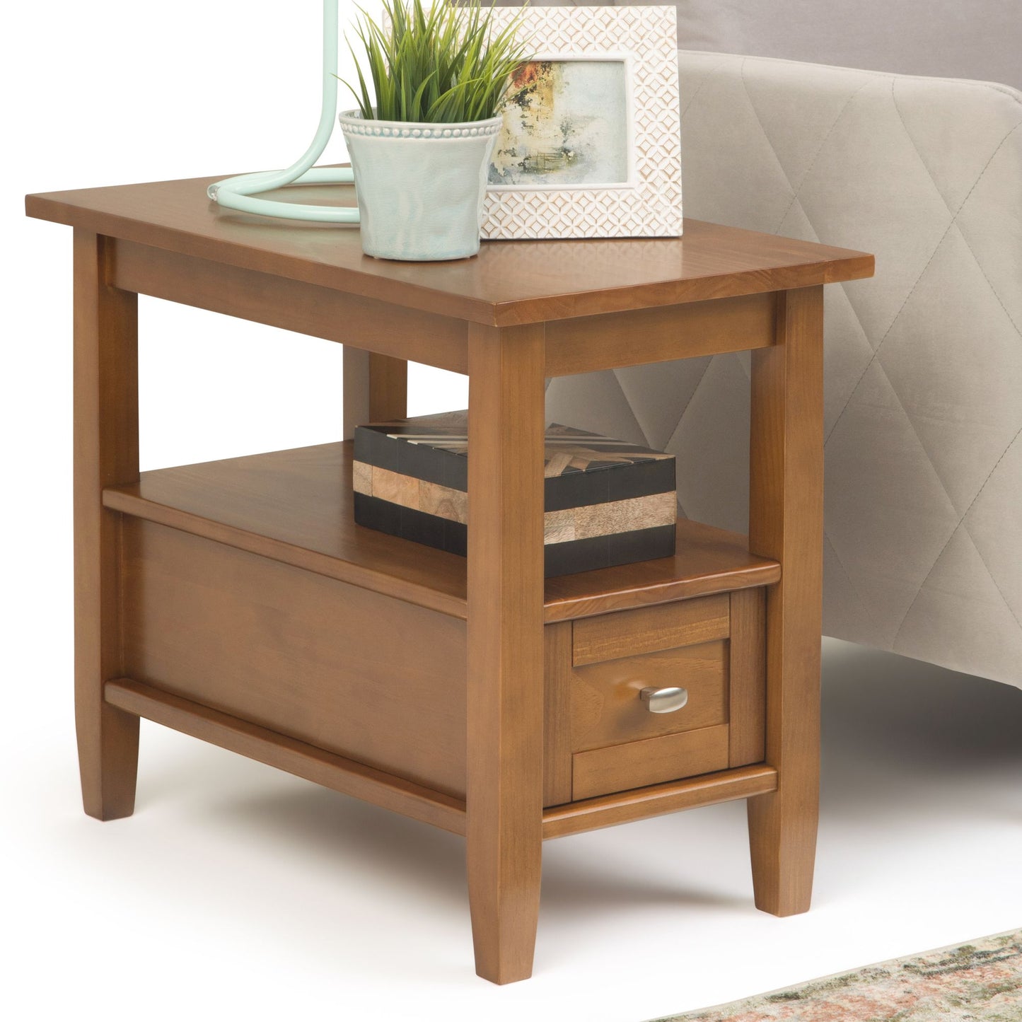 Warm Shaker Solid Wood 14 inch Wide Transitional Narrow Side Table in Light Golden Brown image 9