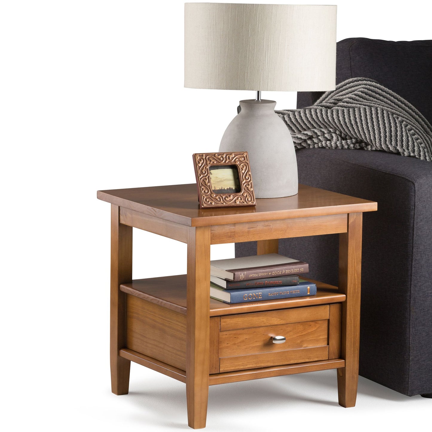 Warm Shaker Solid Wood 20 inch Wide Transitional End Table in Light Golden Brown image 8