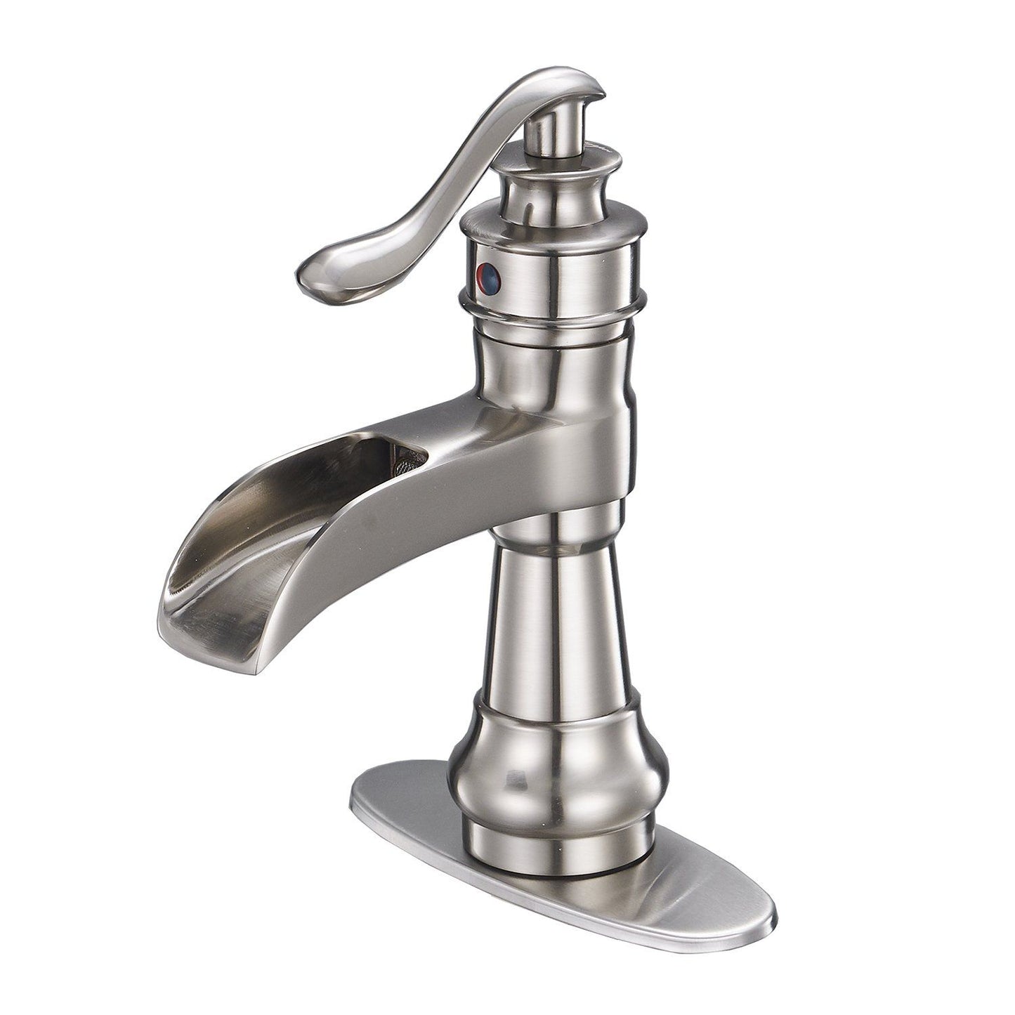 Waterfall Single Hole Single-Handle Low-Arc Bathroom Faucet With Pop-up Drain Assembly in Brushed Nickel image 10