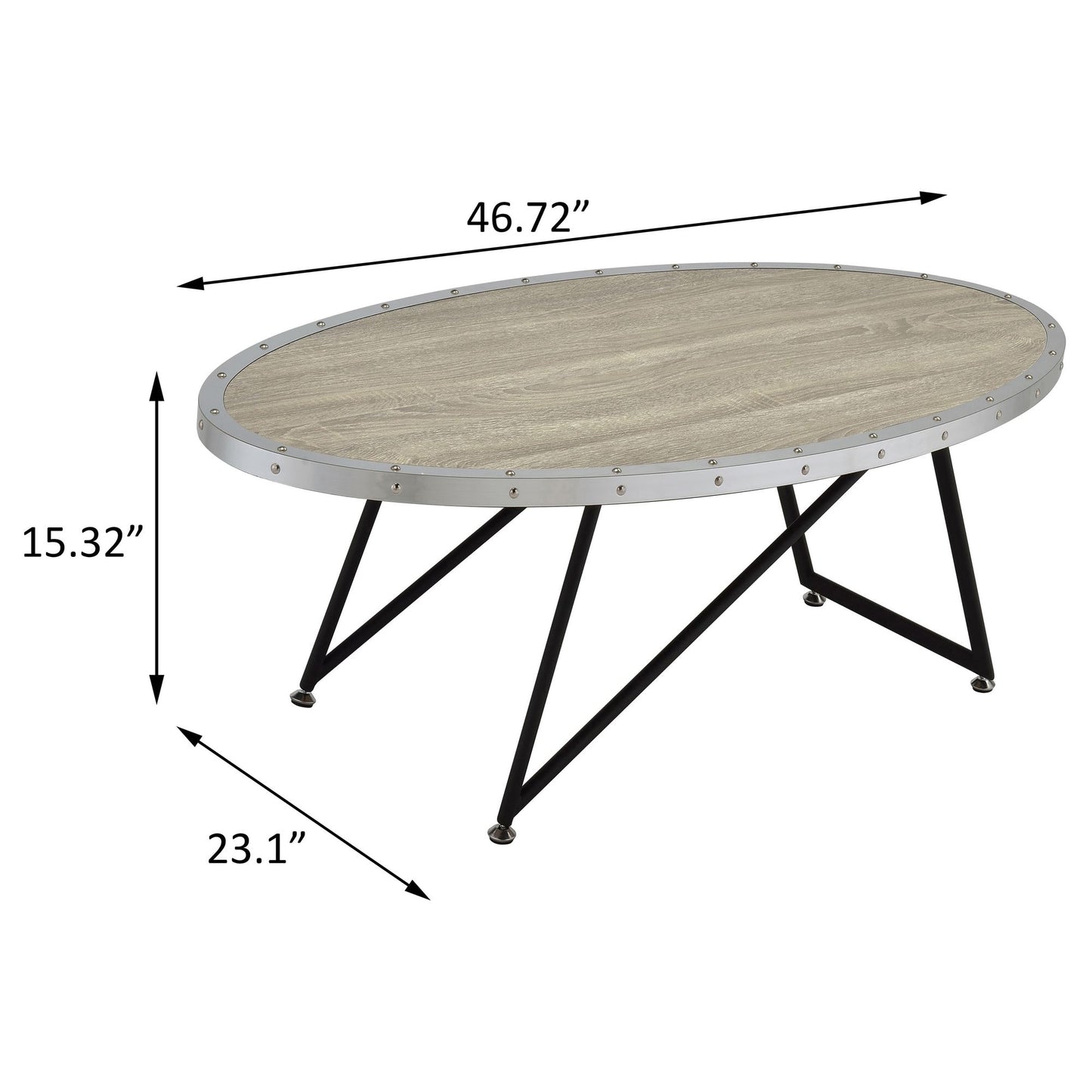Weathered Grey Oak and Black Oval Coffee Table image 7