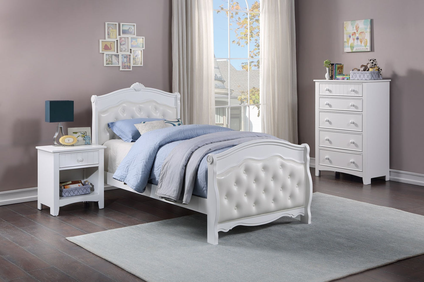 White Full Size Bed Youth Bedroom Furniture White Faux Leather Headboard Footboard Plywood 1pc Bedframe image 6