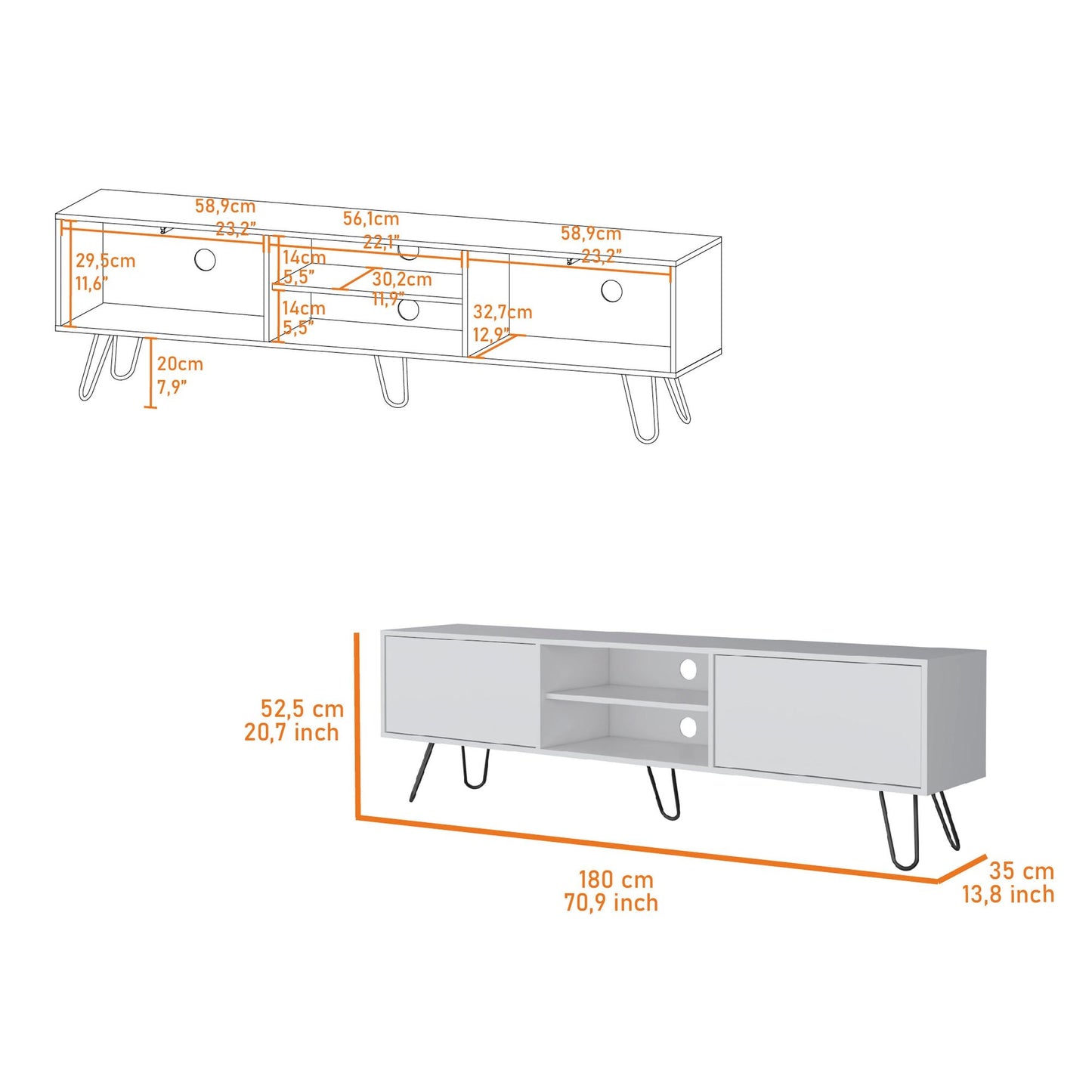 White Hairpin Leg TV Rack image 6