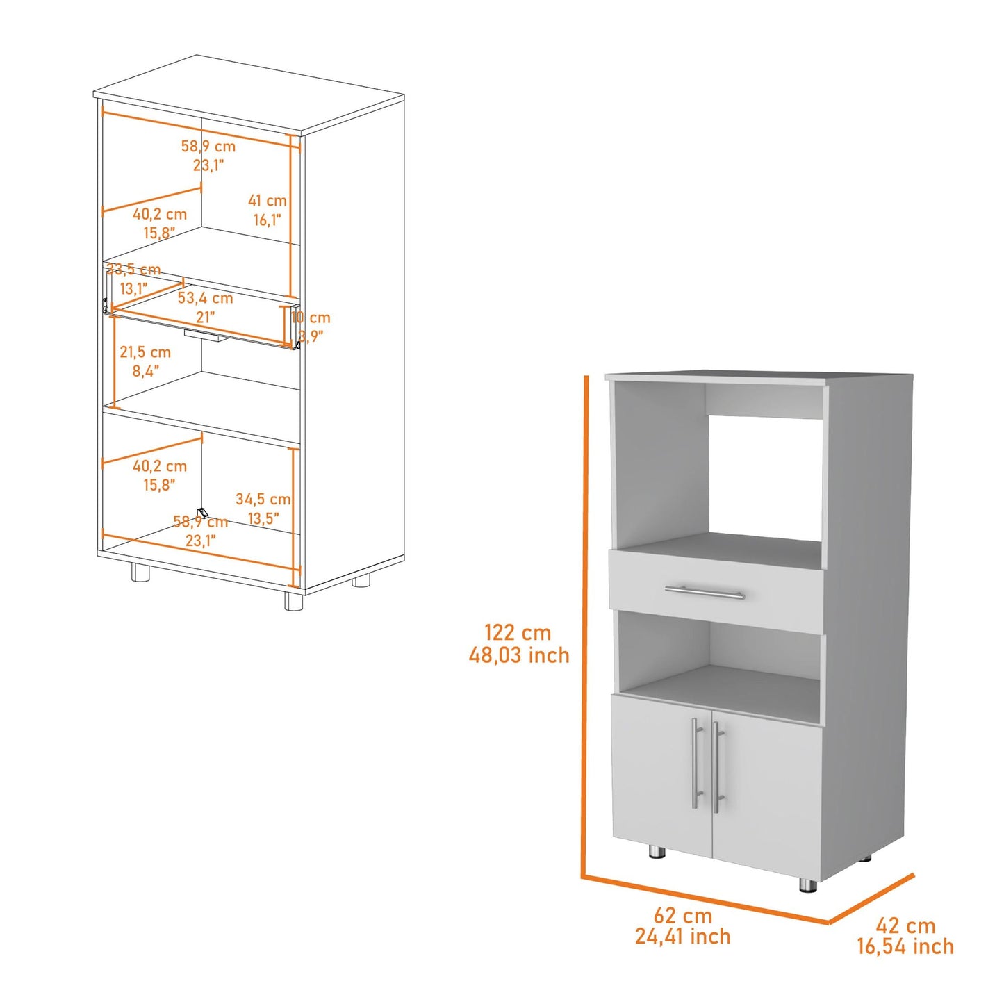 White Pantry Cabinet Microwave Stand image 6