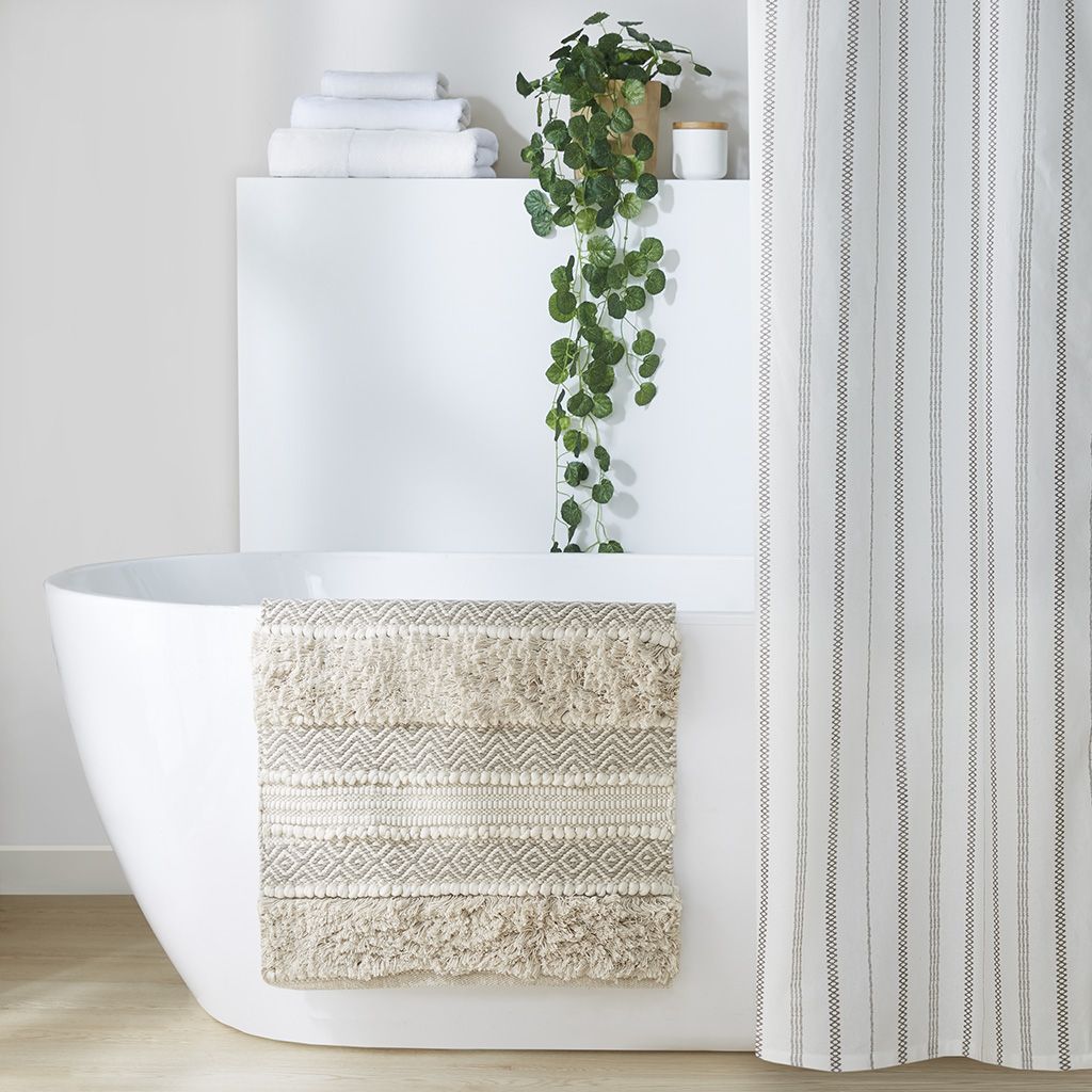 Woven Texture Stripe Bath Rug Natural 20x32" image 11