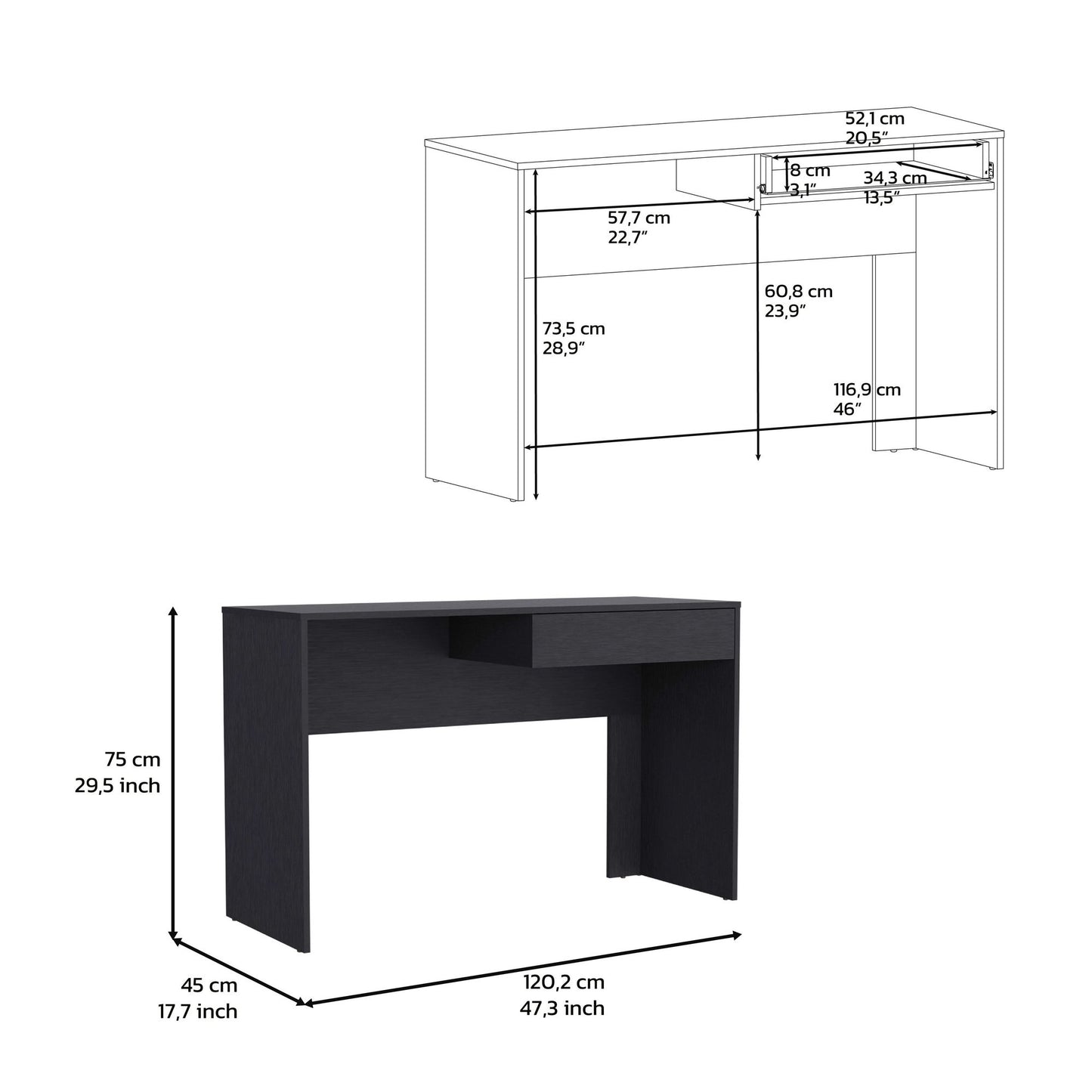 Writing Computer Desk with One Drawer, Black image 7