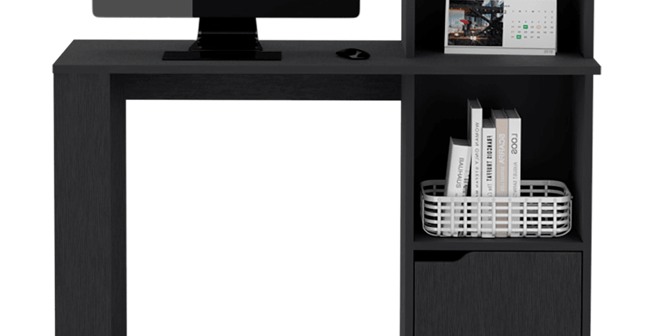 Writing Desk With Bookcase and Cabinet, Black image 7