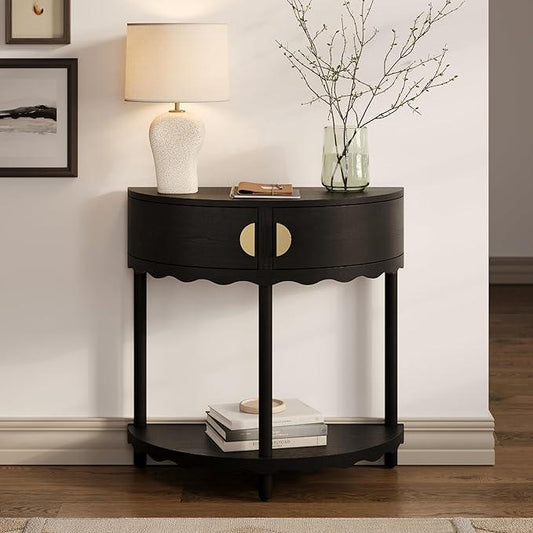 Scalloped Skirt Half Moon Console Table – Stylish Entryway Decor with Hidden Storage & Elegant Design