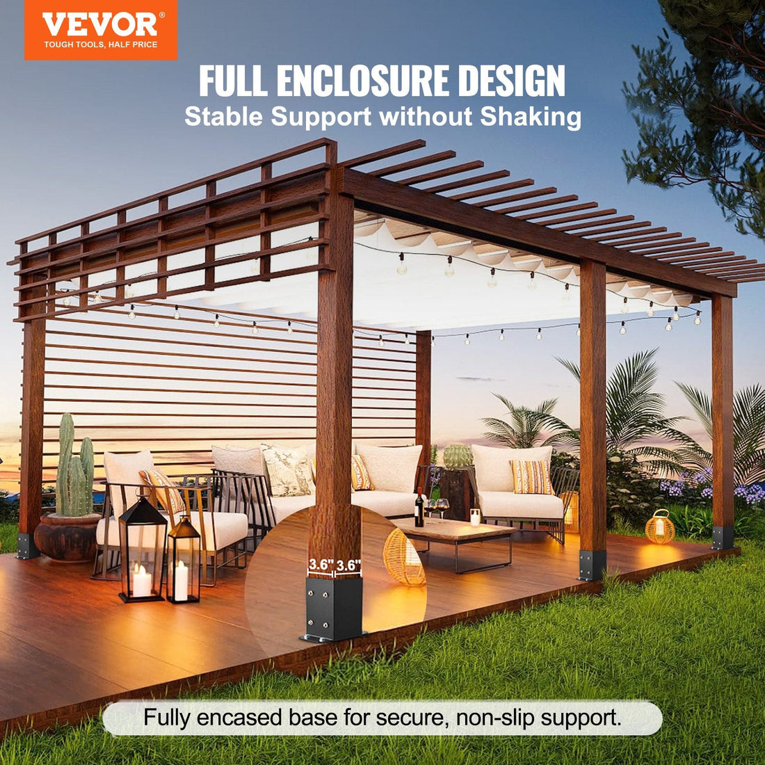 VEVOR post base size guide for 4x4 and 6x6 posts